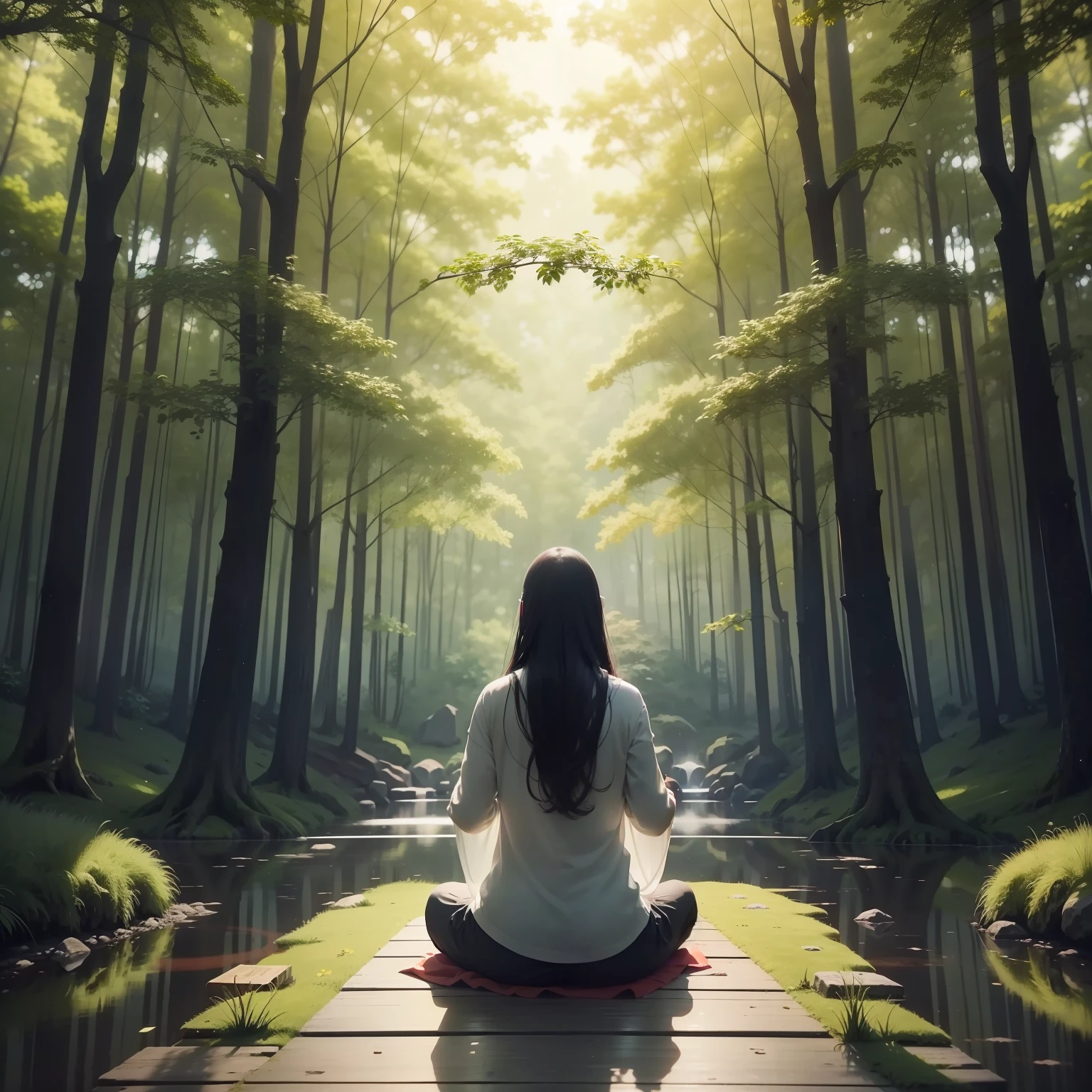 One image that could be well suited to the prayer mentioned is that of a person in meditation or prayer, cercada pela natureza, como um bosque tranquilo ou um campo com flores coloridas. This image would convey a sense of serenity, spiritual connection with nature and an atmosphere of peace, which is in tune with the tenor of the prayer.