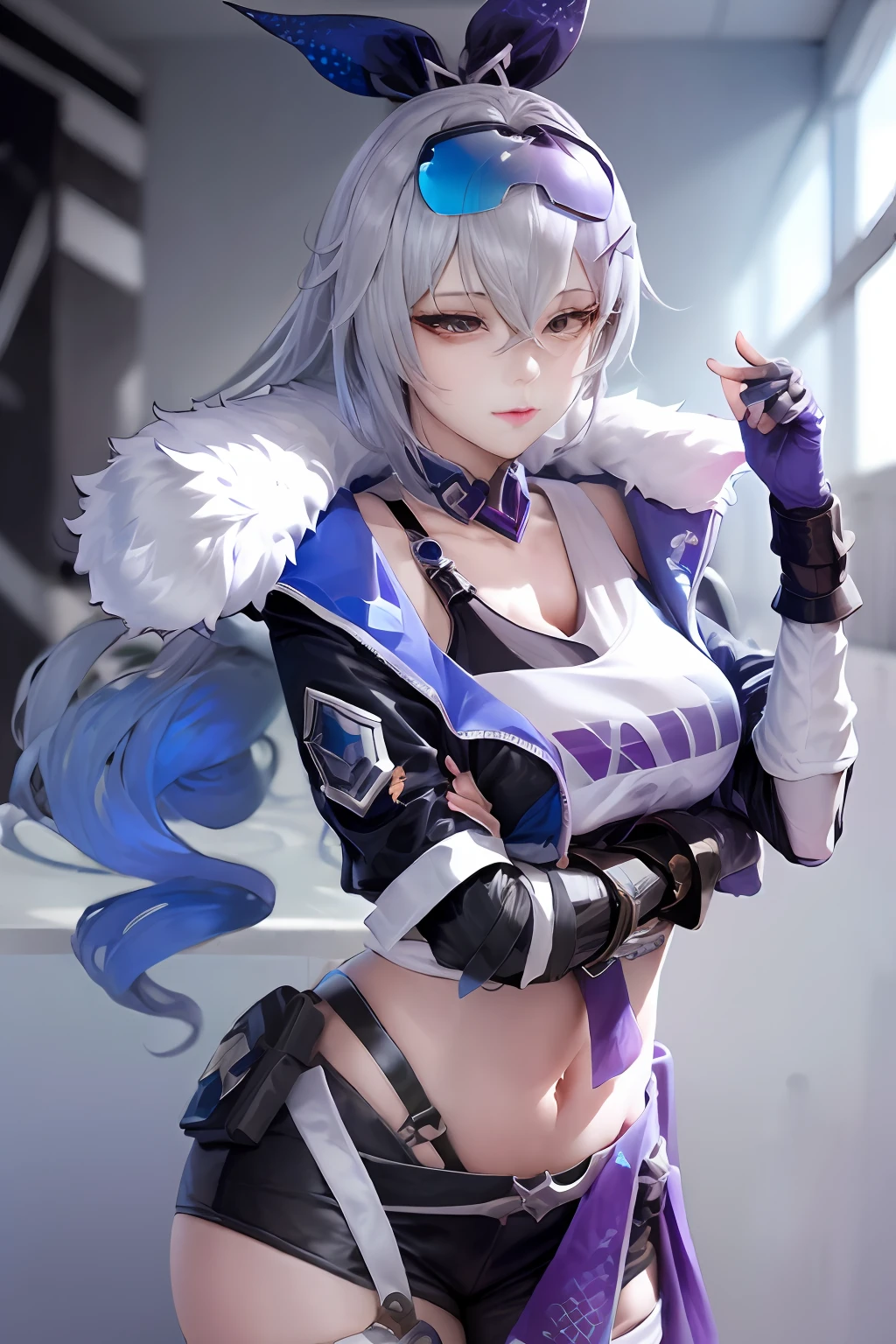 1girl sliver wolf /(honkai:star rail/), fur trim jacket, sunglasses
realistic photo, masterpiece, high quality, best quality, hyper detailed,
Vivacious, (dynamic pose:0.7)
upper body,curvy build, bimbo