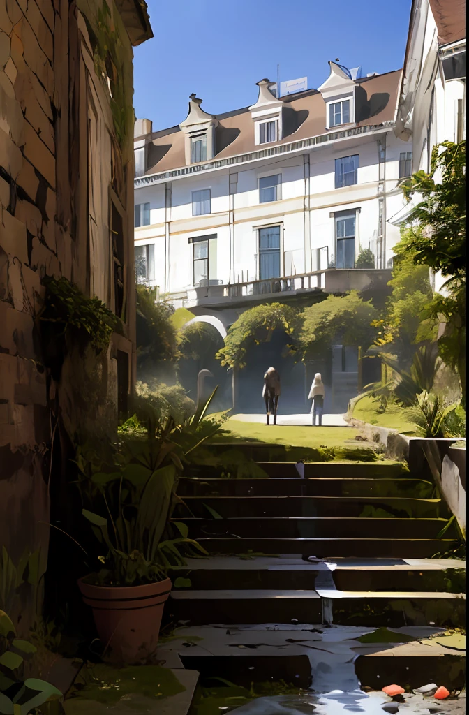 After a brief silence, um deles finalmente falou. Marcos, one of Sarah's close friends, ergueu as sobrancelhas. "No Grand Hotel abandonado, hein? Isso parece assustador e emocionante ao mesmo tempo. Mas nem sabemos quem enviou a mensagem. Pode ser uma pegadinha ou algo perigoso." Outros membros do grupo expressaram sentimentos confusos, mas no final, a curiosidade e o senso de aventura venceram sua cautela. Eles decidiram ir juntos para o abandonado Grand Hotel mais tarde naquela noite. When they arrived, they gathered outside the great building that was now dilapidated and mysterious, surrounded by a garden covered with vegetation.