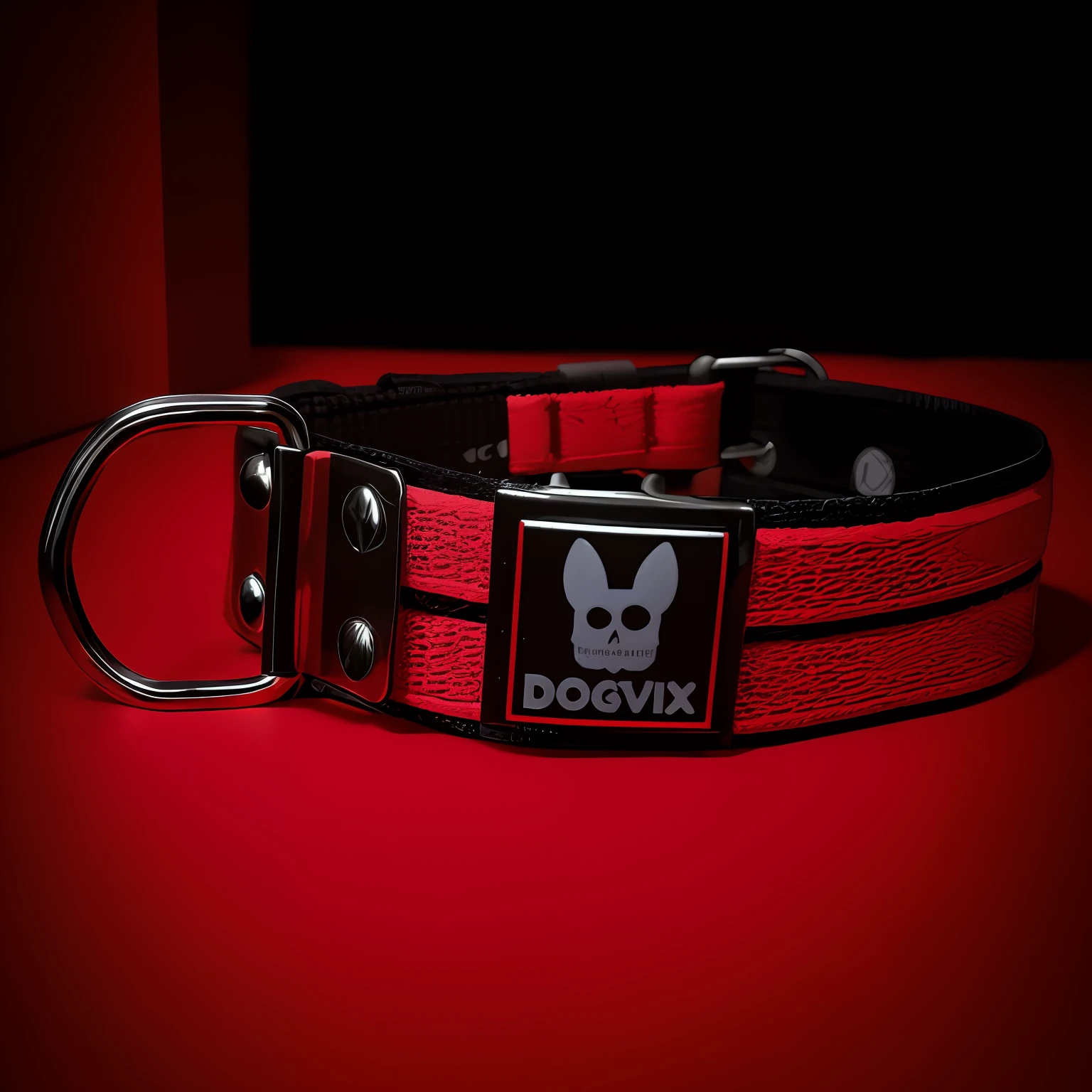 a closeup of a dog collar with a skull on it, listra vermelha do olho esquerdo, Dokev, Neck strap, red and obsidian neon, colarinho de escravo, colar, coleira e coleira, punk, cane, Gargantilha, Bottom view, preto no vermelho, adonis belt, apenas preto e vermelho, Tem uma tinta vermelha e preta, Derg, Deluxe, metal