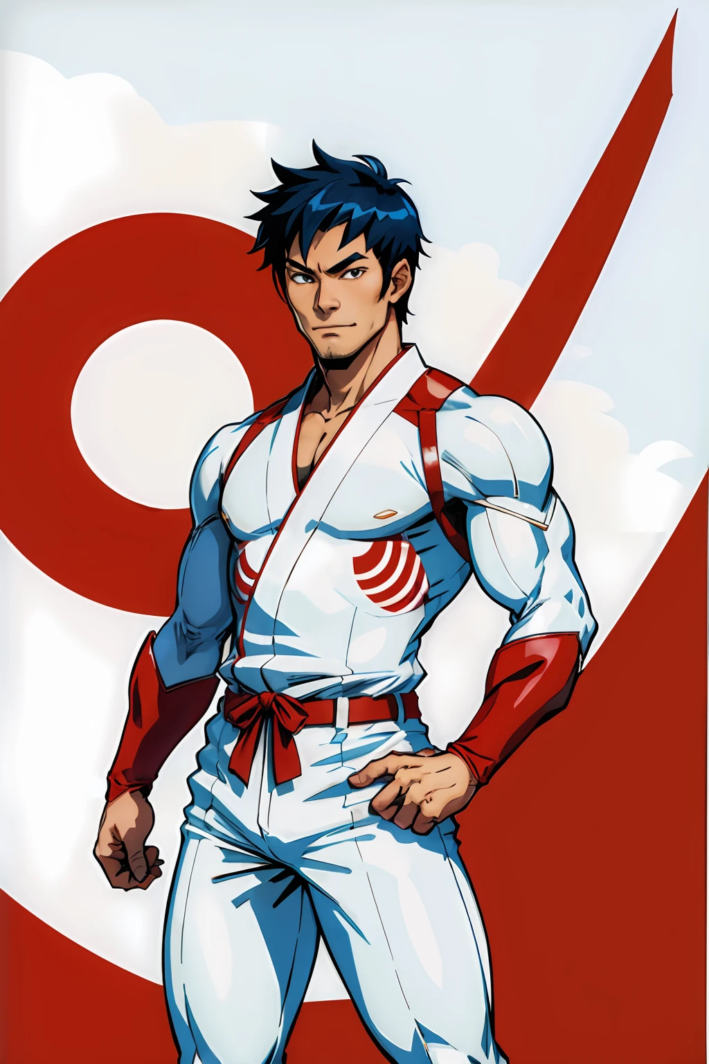 Japanese guy Super Hero red and white suit Japan flag