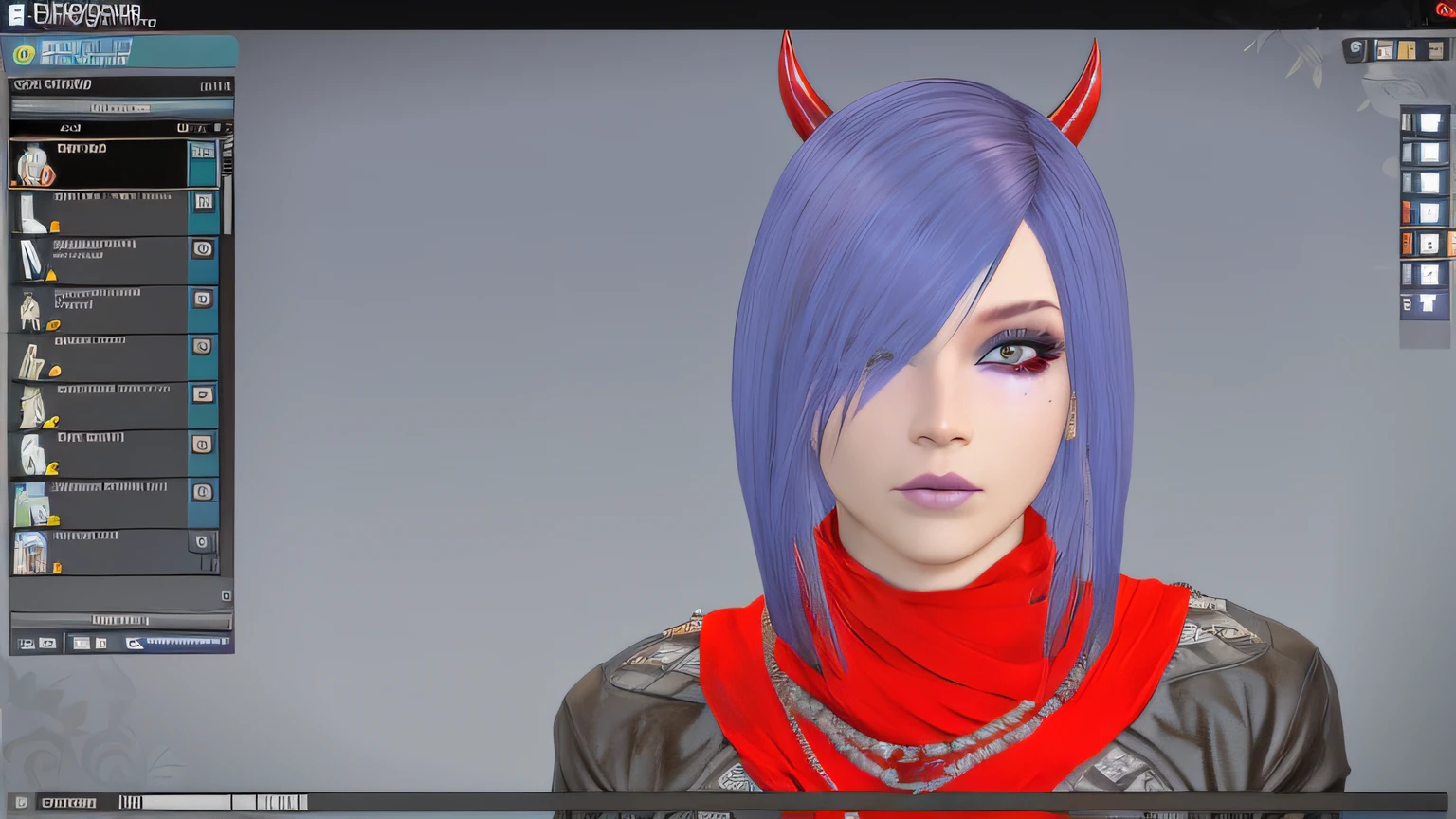 um close up de uma pessoa com cabelos roxos e chifres, Retrato de Jinx de Arcane, menina atraente, jovem bonita, Motor irreal : : maquiagem rave, com o rosto muito detalhado, Personagem close up, Avatar do Second Life, modelado em poser, projeto da menina chifres exuberantes, com chifres, inspirado em Shukei Sesson, cabelo punk detalhado, devious evil expression, Personagem close up, demon horns, dark purple hair and cybernetics, chifres bonitos, eles chifres, Tiefling, portrait demon half human