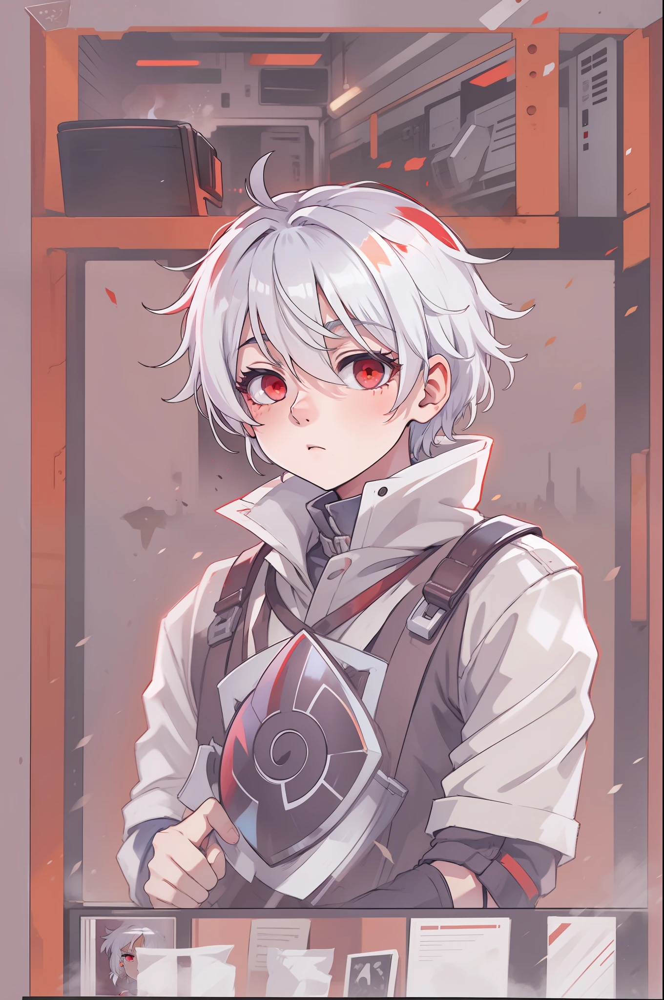 anime boy , white hair , red eyes , short hair