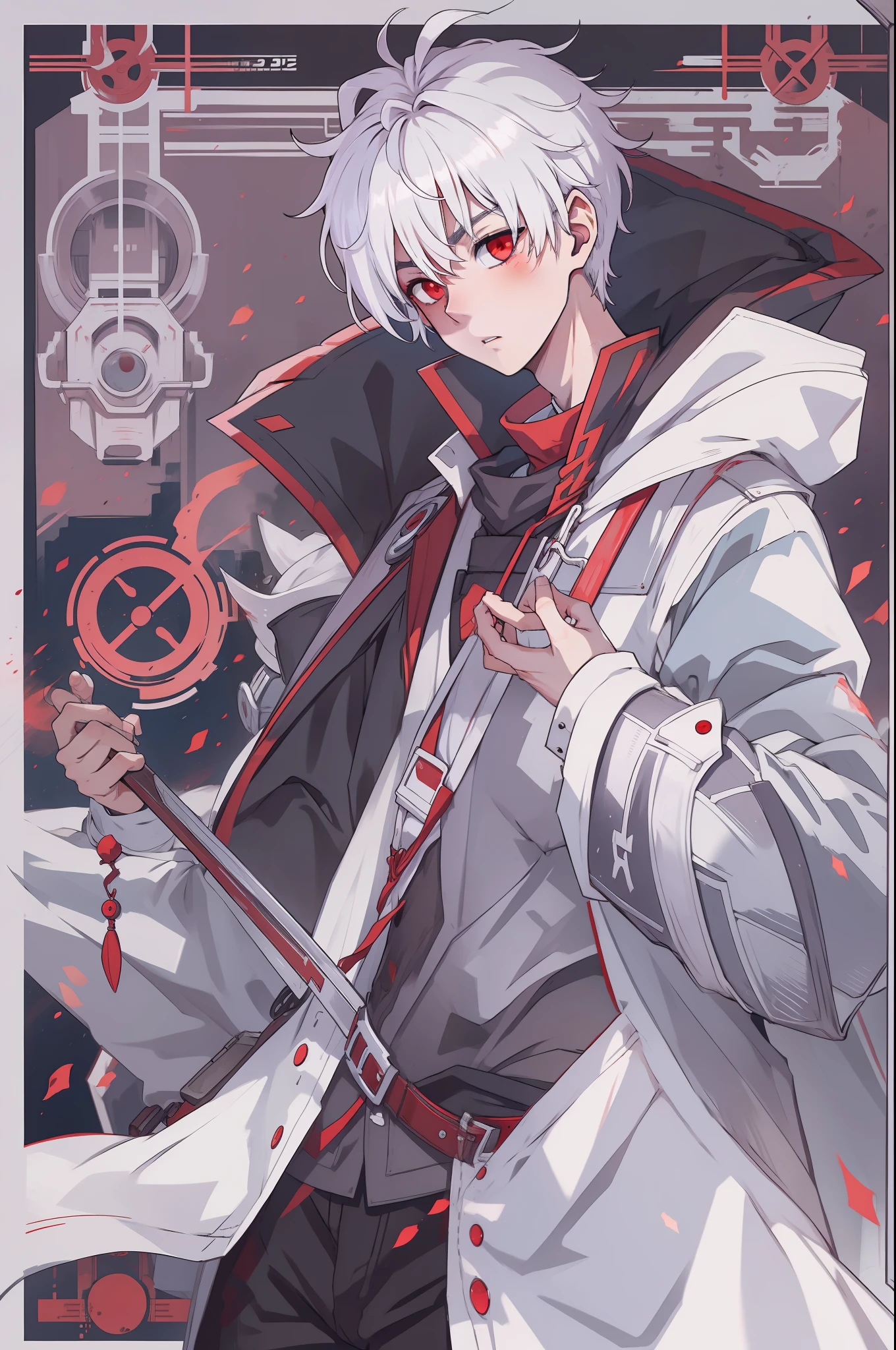 anime boy , white hair , red eyes , short hair