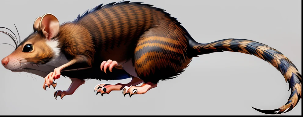 There is a small rodent, corpo do enquantoo, em forma de enquantoo, enquanto, anthropomorphic ratoo, An anthropomorphic time, Ratoo colossal, Carrion Carcass, roedor, photo rendering, hiperdetalhes, pose lecherous. Foto de um animal