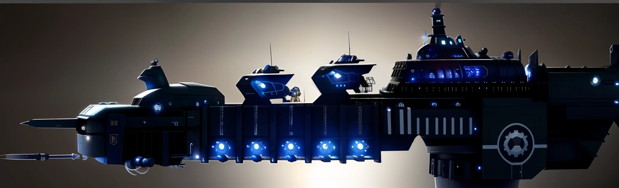 Um close up de uma nave espacial de batalha robusta bruta, She is huge, equipped with cannons; , ela tem uma torre em cima, altos detalhes, ultra realista, 8k intrigada