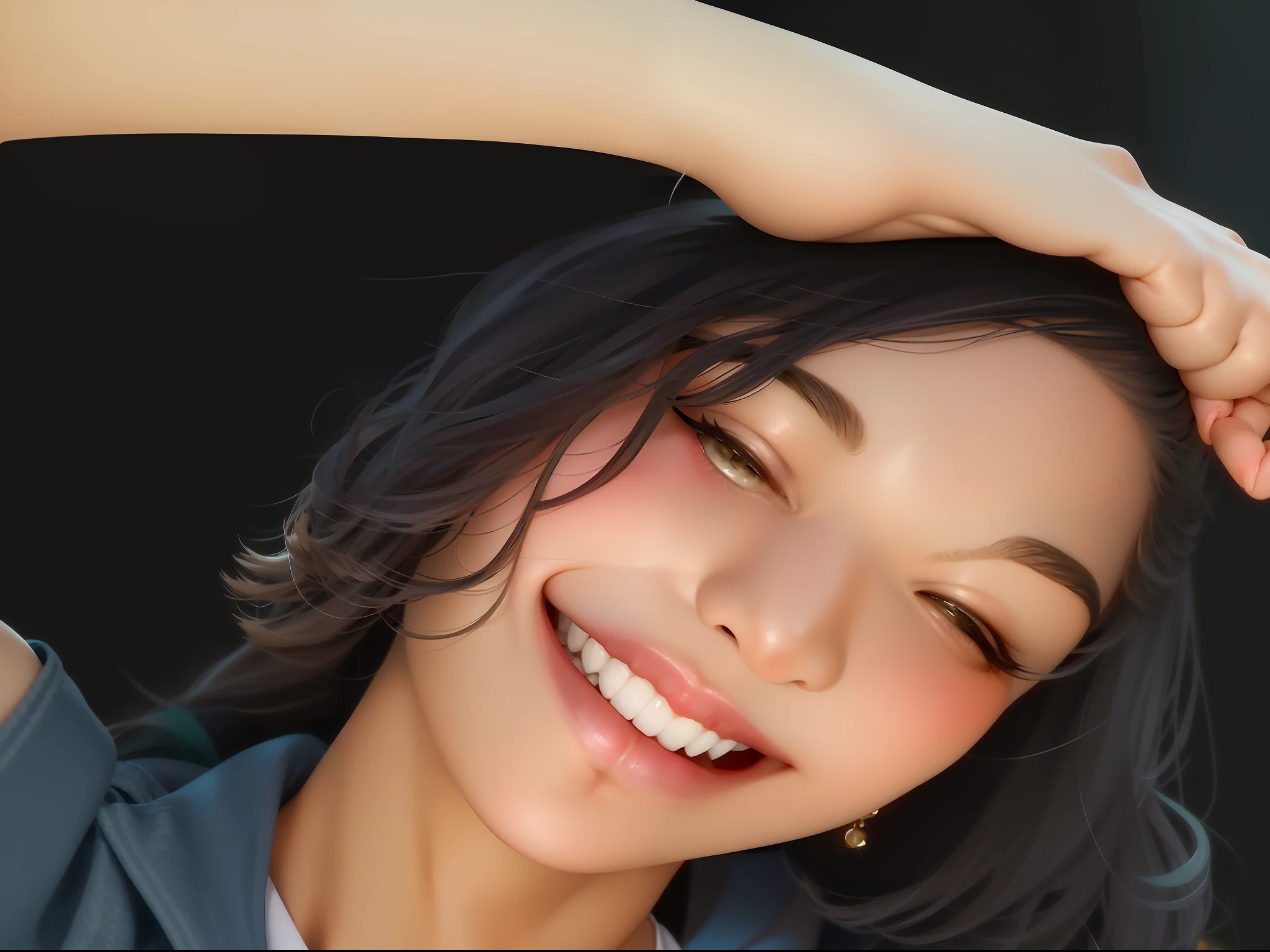 um close up de uma mulher com um sorriso no rosto, Retrato Sophie Mudd, bonito e sorridente, foto de perfil headshot, selfie de uma jovem mulher, sorrindo docemente, sorrindo sedutoramente, sorriso bonito, sorriso perfeito, foto de perfil, foto de perfil, sorriso bonito, imagem de perfil, sorrindo e olhando diretamente, ela tem dentes brancos perfeitos, Poarch bonito