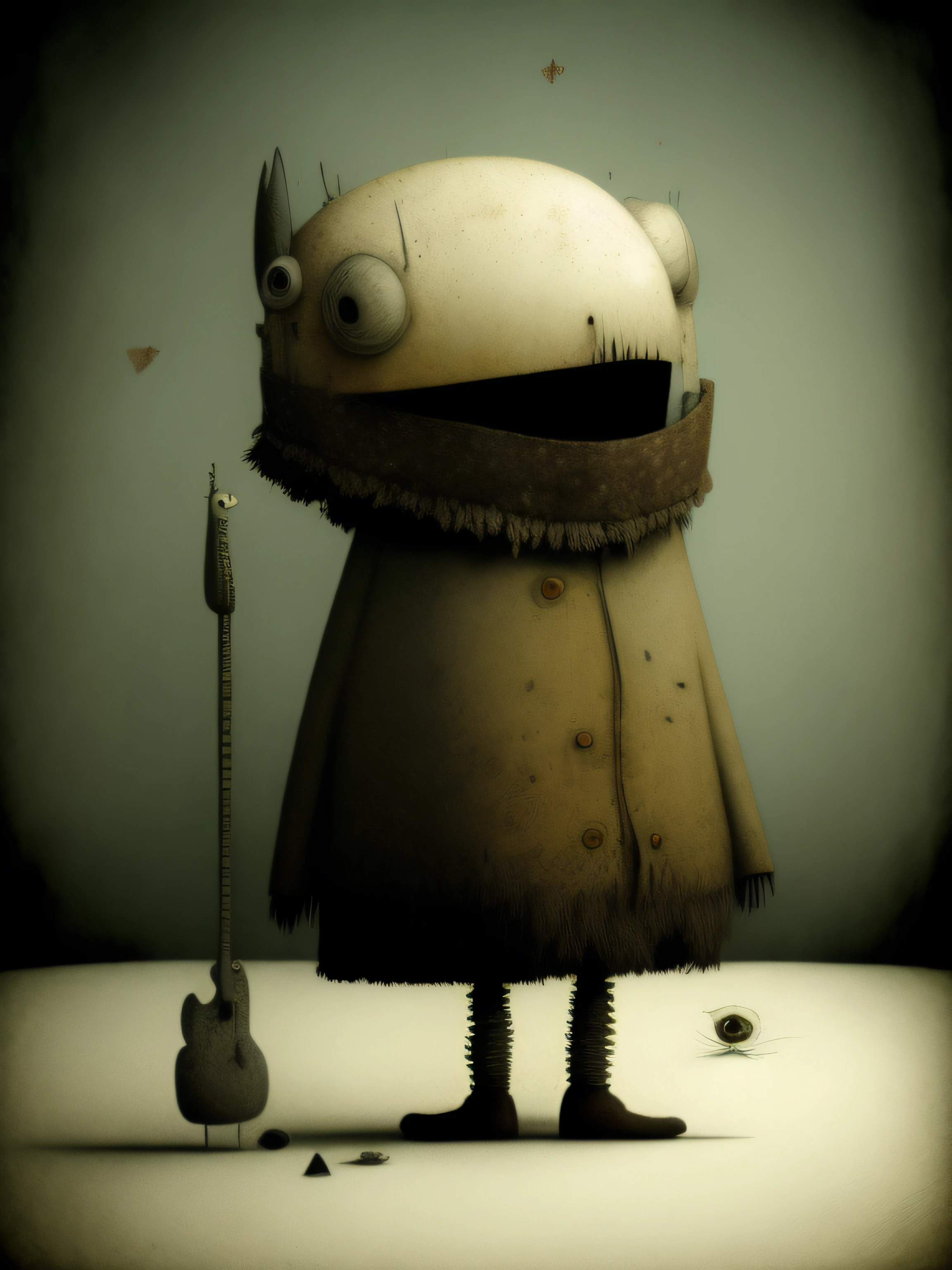 Strange musicians, personajes de dibujos animados vestidos con abrigos y sombreros , Anton Semenov, Personajes de Maquinarium, Pupilas dot, Tres ojos, Seis de Little Nightmares, 3 cabezales, tres cabezas, sonrisas espeluznantes, , Somber, por Yi Inmun, Teniente Tadeusz Brzozowski, pocos globos oculares, horripilante!!, Arte conceptual post grunge