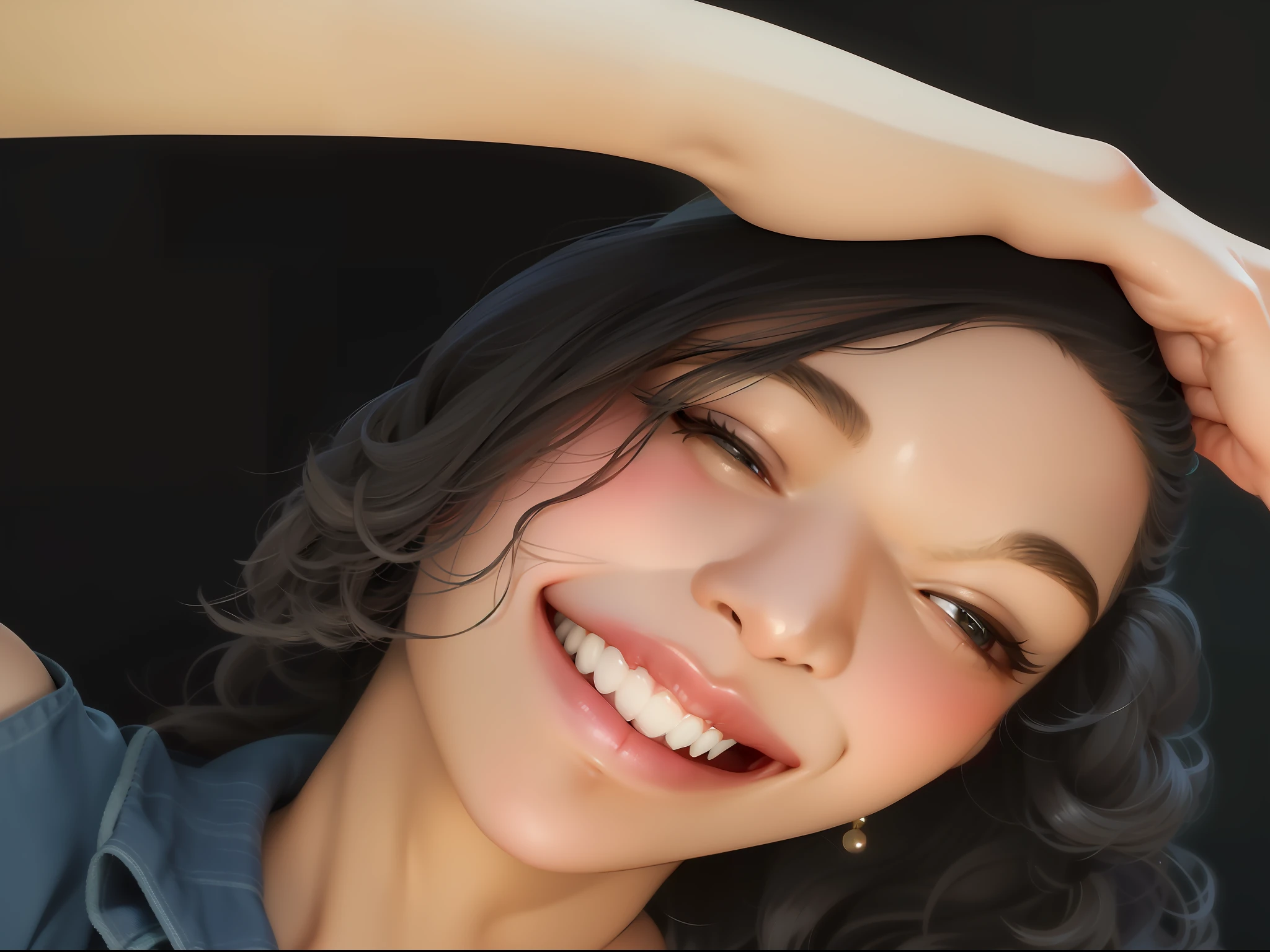 um close up de uma mulher com um sorriso no rosto, Retrato Sophie Mudd, bonito e sorridente, foto de perfil headshot, selfie de uma jovem mulher, sorrindo docemente, sorrindo sedutoramente, sorriso bonito, sorriso perfeito, foto de perfil, foto de perfil, sorriso bonito, imagem de perfil, sorrindo e olhando diretamente, ela tem dentes brancos perfeitos, Poarch bonito