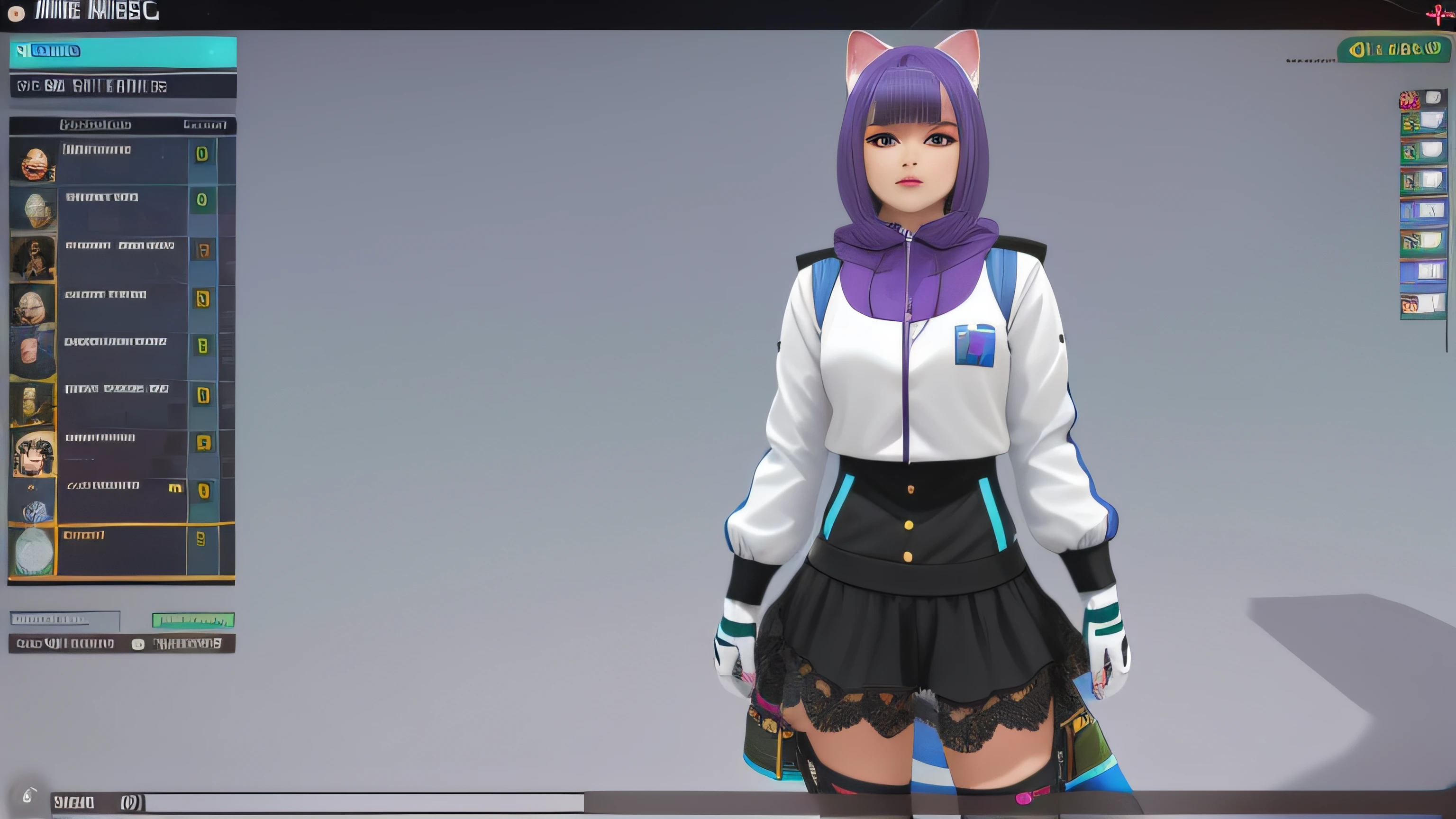 um close up de uma pessoa com um vestido e uma orelha de gato, modelo live2d youtuber virtual, anime estilo 3d, menina gato atraente, anime vtuber modelo de corpo inteiro, menina anime com orelhas de gato, 3d menina anime, Imagem do jogo, menina do gato, female furry mini cute style, gato anime, Captura de tela de jogabilidade de moda, menina com orelhas de gato, pessoa com pelo roxo, Motor irreal : : maquiagem, Retrato de Jinx de Arcane, menina atraente,  gatinha, gatinha jovem bonita,  com o rosto muito detalhado,