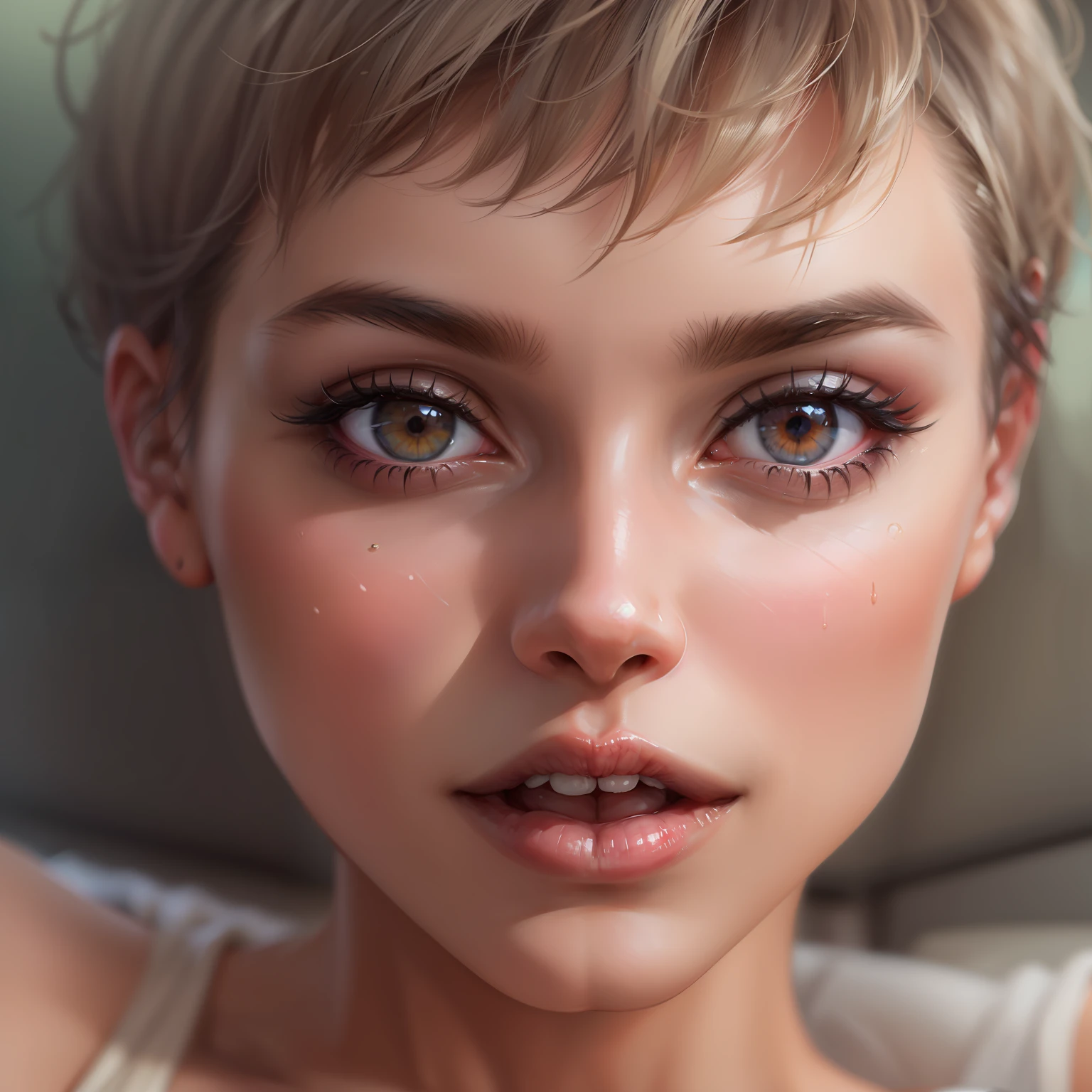 A beautiful girl with short hair looking in my eyes during orgasm. Vety nice detailed face.