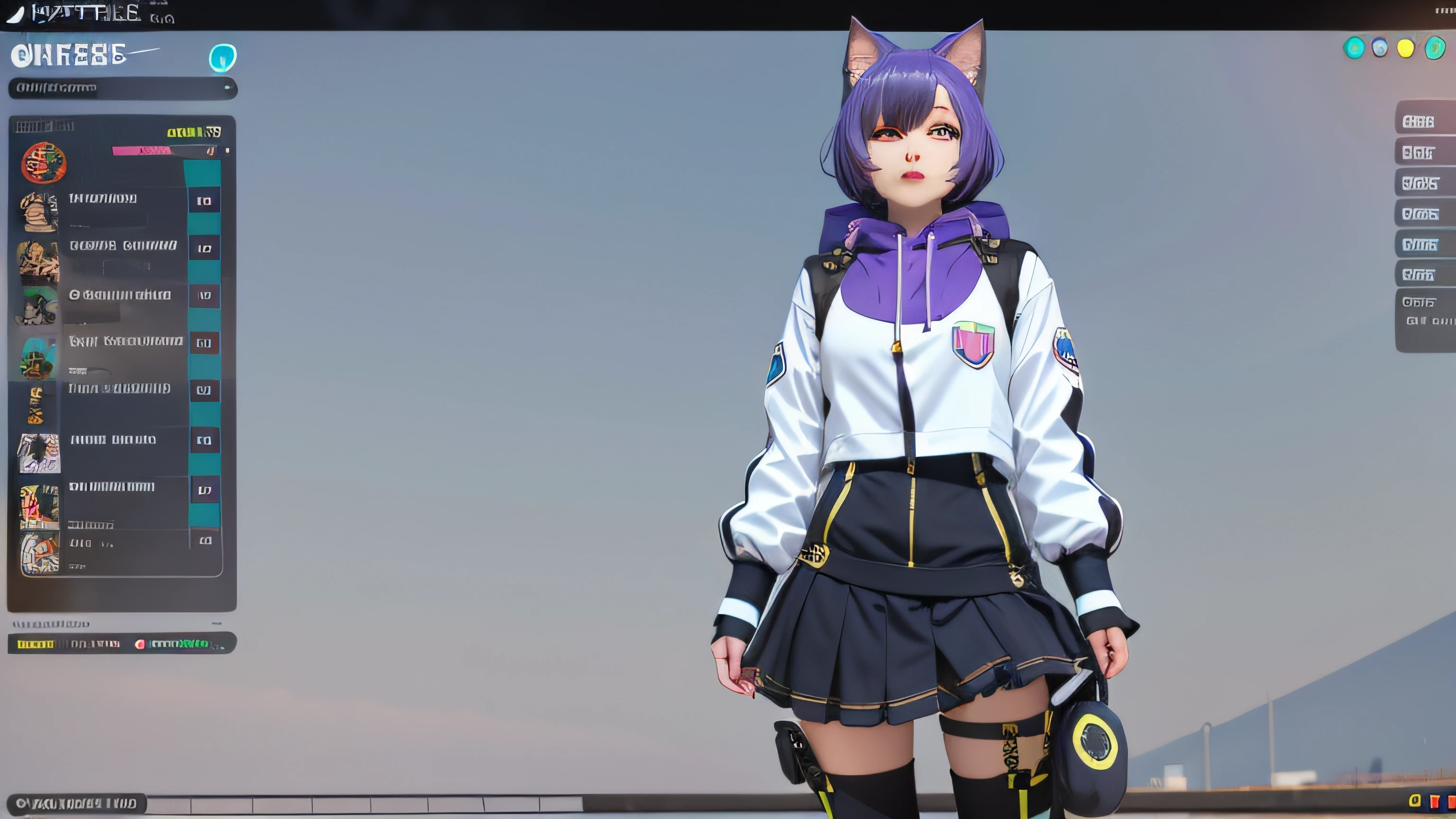 um close up de uma pessoa com um vestido e uma orelha de gato, modelo live2d youtuber virtual, anime estilo 3d, menina gato atraente, anime vtuber modelo de corpo inteiro, menina anime com orelhas de gato, 3d menina anime, Imagem do jogo, menina do gato, female furry mini cute style, gato anime, Captura de tela de jogabilidade de moda, menina com orelhas de gato, pessoa com pelo roxo, Motor irreal : : maquiagem, Retrato de Jinx de Arcane, menina atraente, gatinha, gatinha jovem bonita, com o rosto muito detalhado,