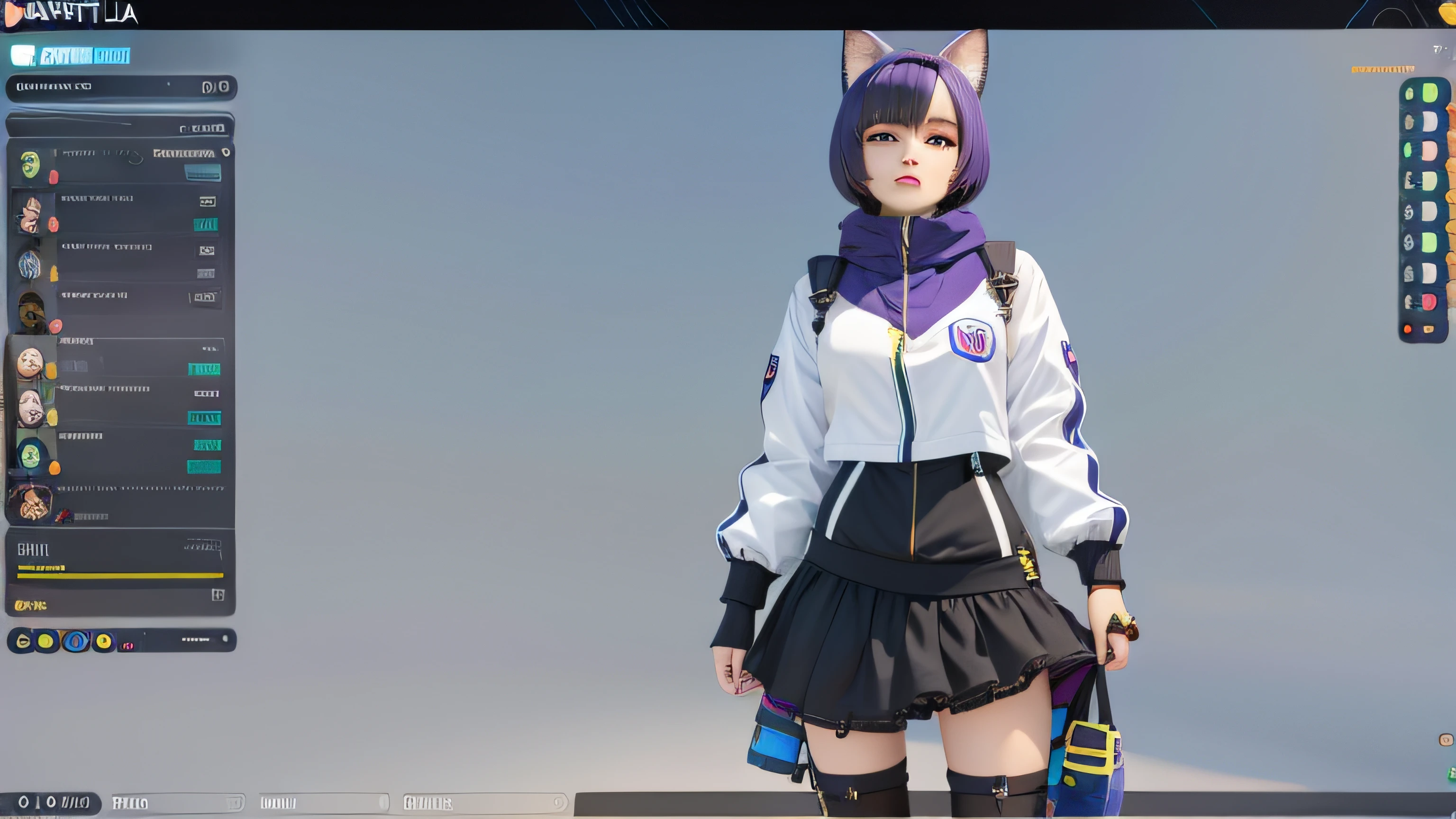 um close up de uma pessoa com um vestido e uma orelha de gato, modelo live2d youtuber virtual, anime estilo 3d, menina gato atraente, anime vtuber modelo de corpo inteiro, menina anime com orelhas de gato, 3d menina anime, Imagem do jogo, menina do gato, female furry mini cute style, gato anime, Captura de tela de jogabilidade de moda, menina com orelhas de gato, pessoa com pelo roxo, Motor irreal : : maquiagem, Retrato de Jinx de Arcane, menina atraente, gatinha, gatinha jovem bonita, com o rosto muito detalhado,