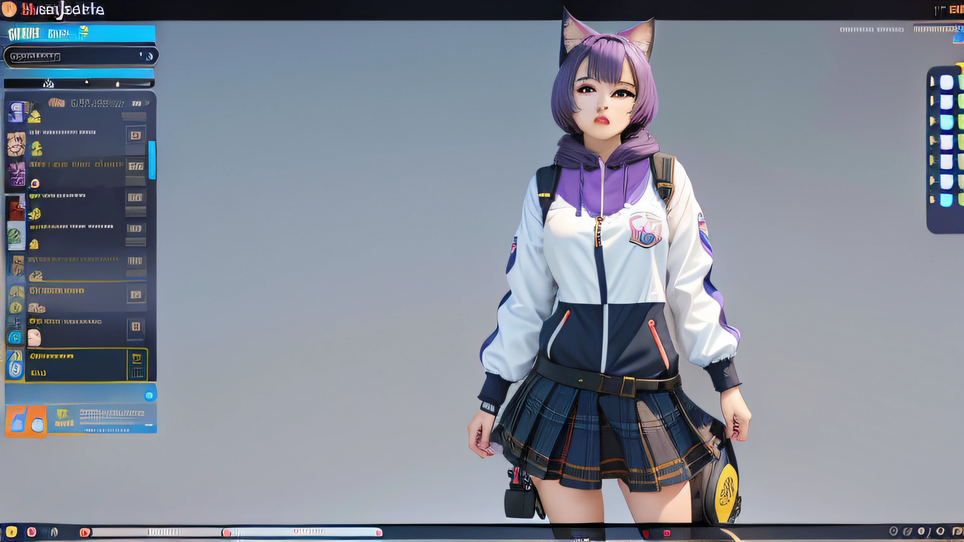 um close up de uma pessoa com um vestido e uma orelha de gato, modelo live2d youtuber virtual, anime estilo 3d, menina gato atraente, anime vtuber modelo de corpo inteiro, menina anime com orelhas de gato, 3d menina anime, Imagem do jogo, menina do gato, female furry mini cute style, gato anime, Captura de tela de jogabilidade de moda, menina com orelhas de gato, pessoa com pelo roxo, Motor irreal : : maquiagem, Retrato de Jinx de Arcane, menina atraente, gatinha, gatinha jovem bonita, com o rosto muito detalhado,