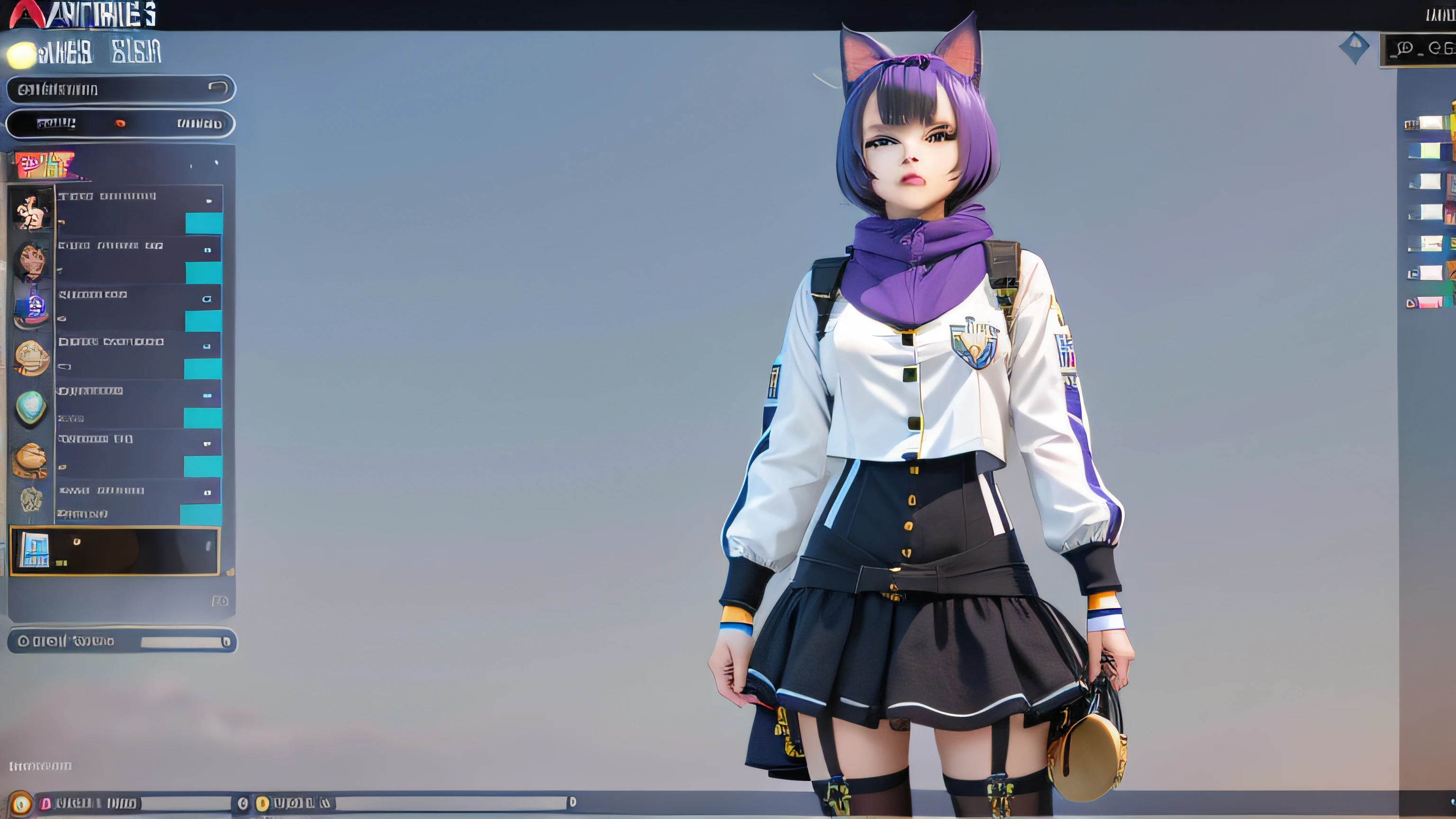 um close up de uma pessoa com um vestido e uma orelha de gato, modelo live2d youtuber virtual, anime estilo 3d, menina gato atraente, anime vtuber modelo de corpo inteiro, menina anime com orelhas de gato, 3d menina anime, Imagem do jogo, menina do gato, female furry mini cute style, gato anime, Captura de tela de jogabilidade de moda, menina com orelhas de gato, pessoa com pelo roxo, Motor irreal : : maquiagem, Retrato de Jinx de Arcane, menina atraente,  gatinha, gatinha jovem bonita,  com o rosto muito detalhado,