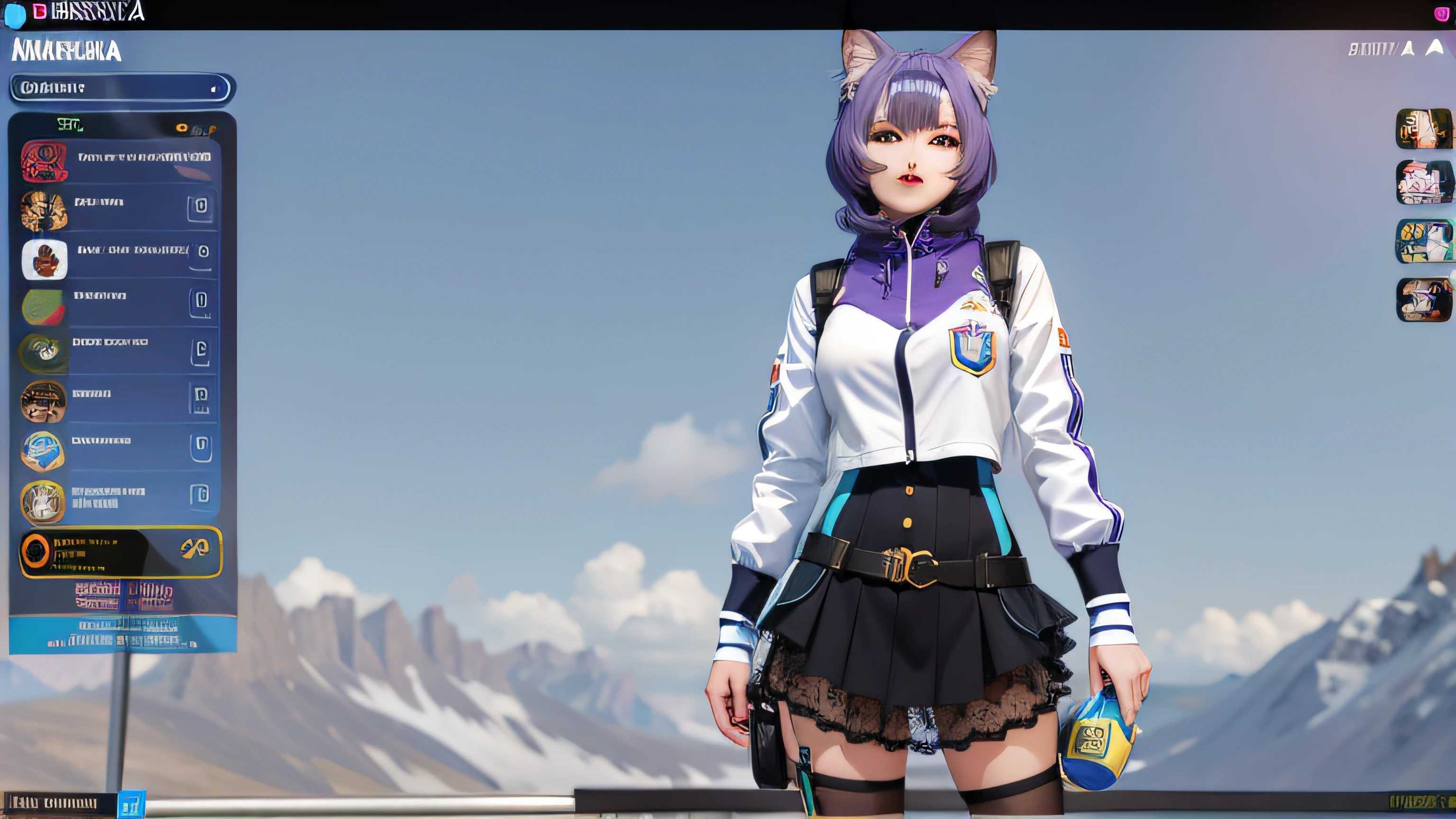 um close up de uma pessoa com um vestido e uma orelha de gato, modelo live2d youtuber virtual, anime estilo 3d, menina gato atraente, anime vtuber modelo de corpo inteiro, menina anime com orelhas de gato, 3d menina anime, Imagem do jogo, menina do gato, female furry mini cute style, gato anime, Captura de tela de jogabilidade de moda, menina com orelhas de gato, pessoa com pelo roxo, Motor irreal : : maquiagem, Retrato de Jinx de Arcane, menina atraente,  gatinha, gatinha jovem bonita,  com o rosto muito detalhado,