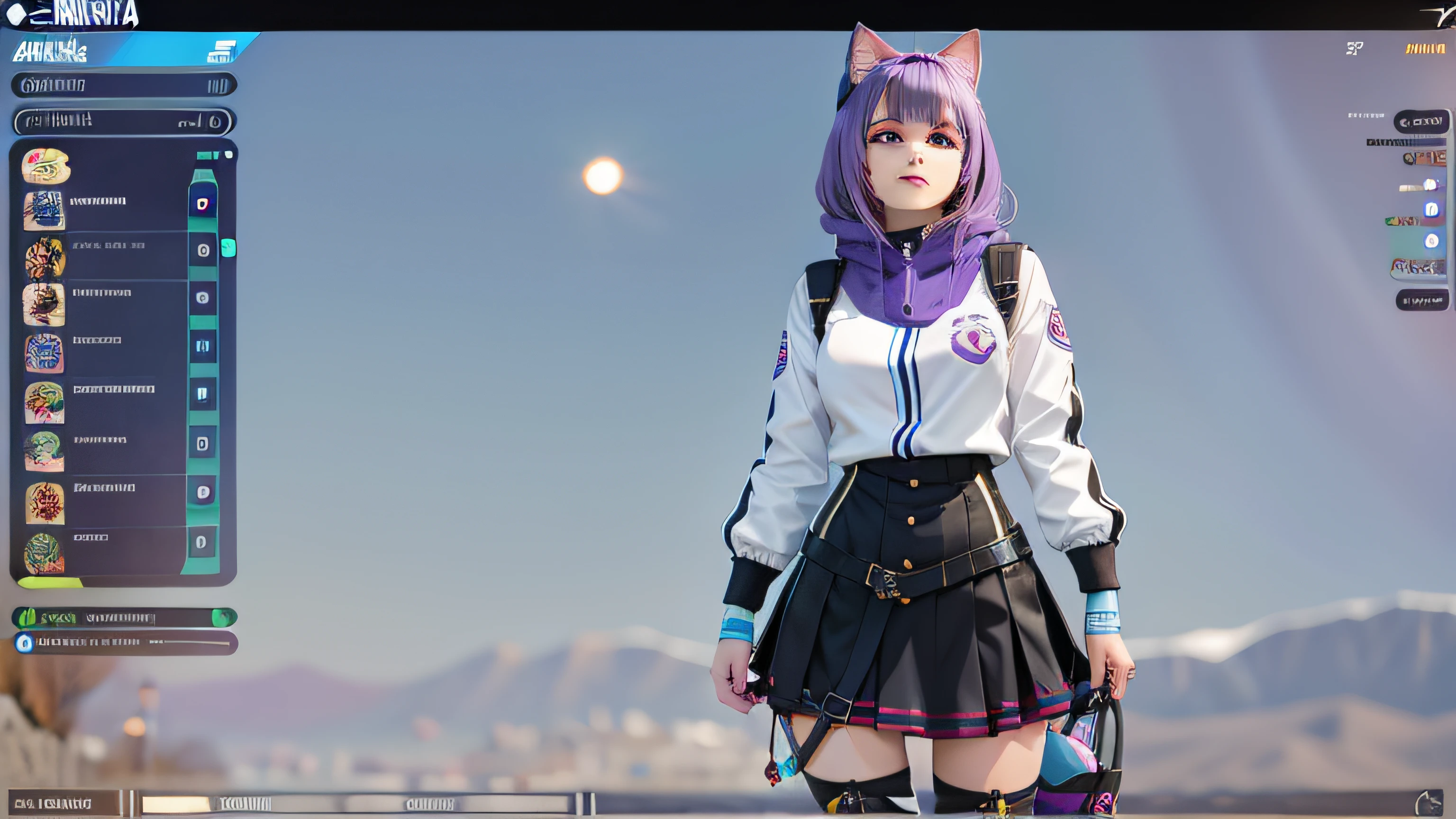 um close up de uma pessoa com um vestido e uma orelha de gato, modelo live2d youtuber virtual, anime estilo 3d, menina gato atraente, anime vtuber modelo de corpo inteiro, menina anime com orelhas de gato, 3d menina anime, Imagem do jogo, menina do gato, female furry mini cute style, gato anime, Captura de tela de jogabilidade de moda, menina com orelhas de gato, pessoa com pelo roxo, Motor irreal : : maquiagem, Retrato de Jinx de Arcane, menina atraente, gatinha, gatinha jovem bonita, com o rosto muito detalhado,
