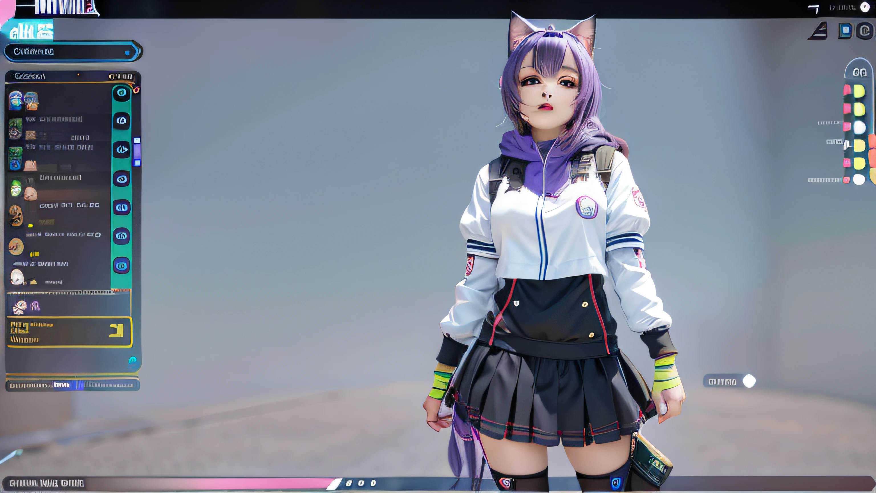 um close up de uma pessoa com um vestido e uma orelha de gato, modelo live2d youtuber virtual, anime estilo 3d, menina gato atraente, anime vtuber modelo de corpo inteiro, menina anime com orelhas de gato, 3d menina anime, Imagem do jogo, menina do gato, female furry mini cute style, gato anime, Captura de tela de jogabilidade de moda, menina com orelhas de gato, pessoa com pelo roxo, Motor irreal : : maquiagem, Retrato de Jinx de Arcane, menina atraente, gatinha, gatinha jovem bonita, com o rosto muito detalhado,