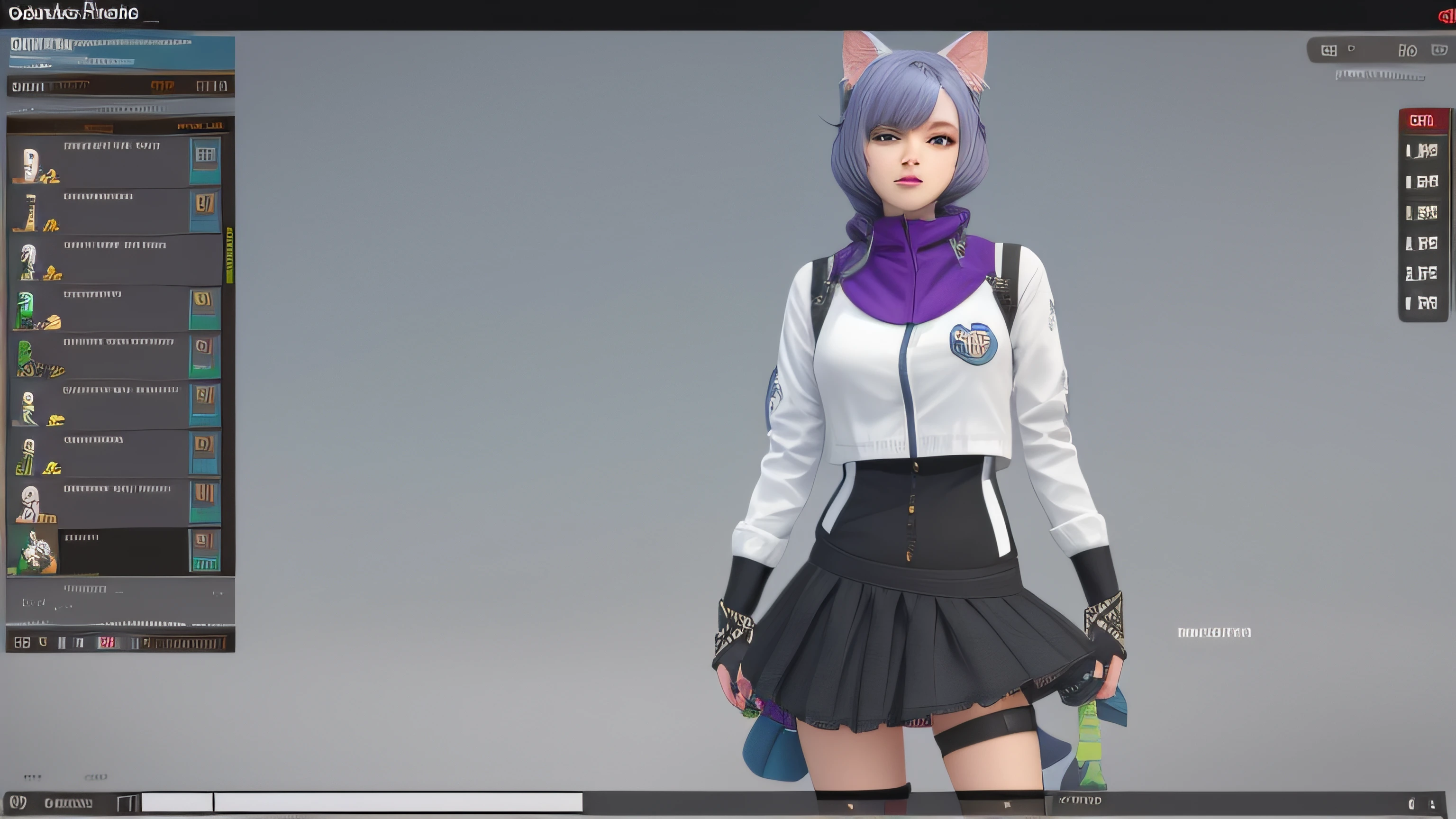 um close up de uma pessoa com um vestido e uma orelha de gato, modelo live2d youtuber virtual, anime estilo 3d, menina gato atraente, anime vtuber modelo de corpo inteiro, menina anime com orelhas de gato, 3d menina anime, Imagem do jogo, menina do gato, female furry mini cute style, gato anime, Captura de tela de jogabilidade de moda, menina com orelhas de gato, pessoa com pelo roxo, Motor irreal : : maquiagem, Retrato de Jinx de Arcane, menina atraente,  gatinha, gatinha jovem bonita,  com o rosto muito detalhado,