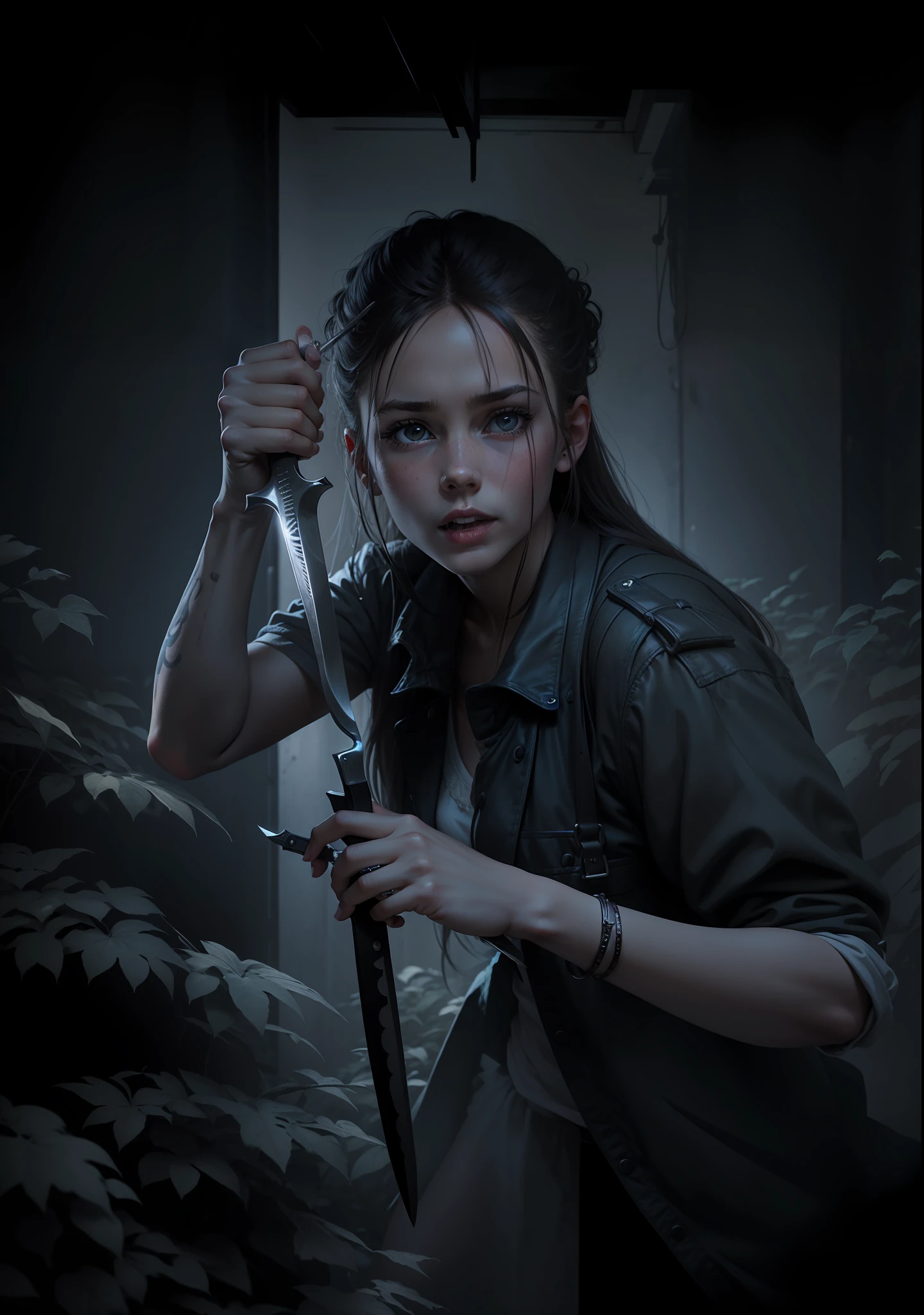 British girl holding a knife