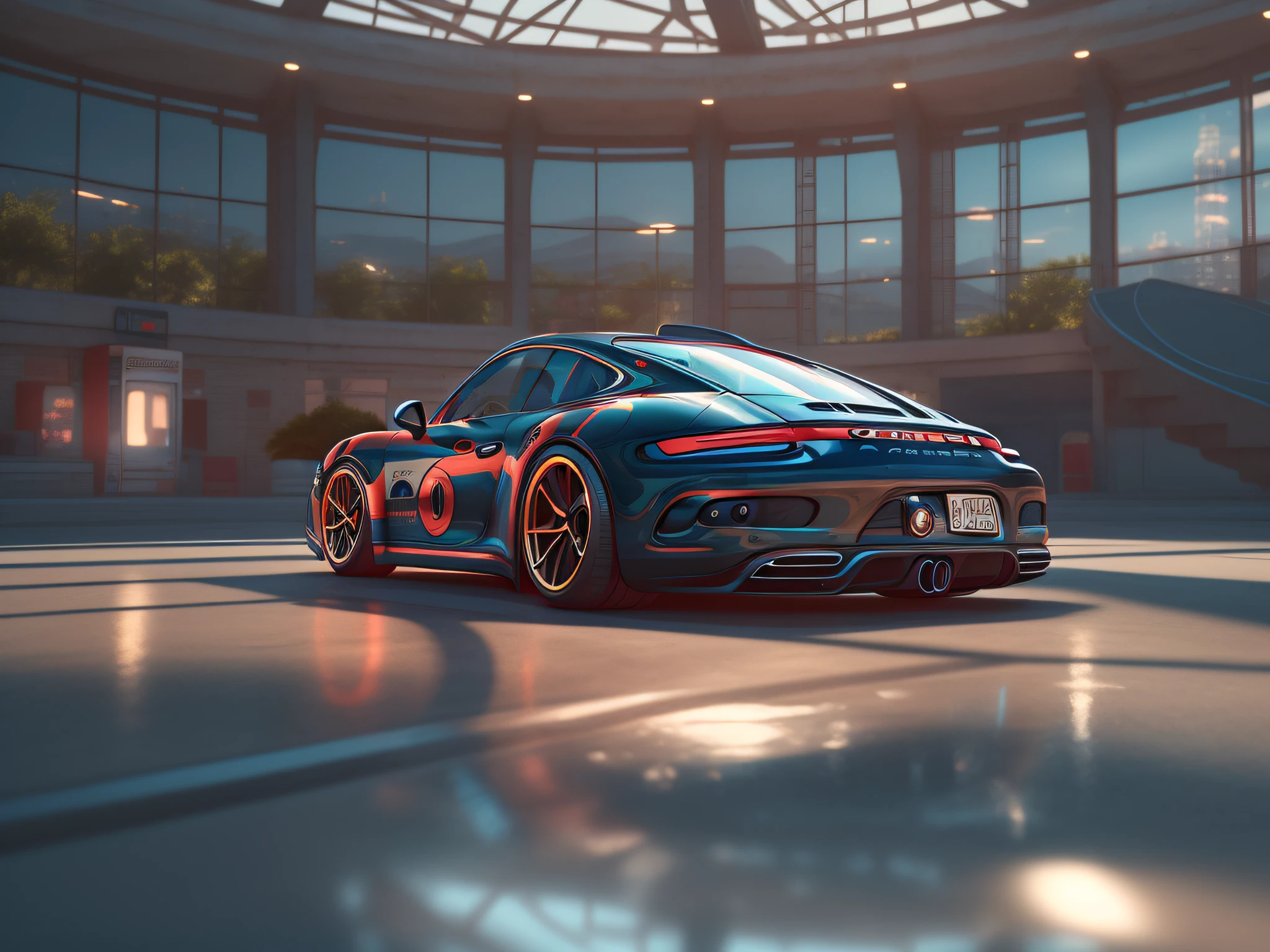 (masterpiece), best quality, cute and adorable 3D render toy art (((1porsche carrera))) on a round metallic stage, full body in corner pose, fronting the viewer, glowing lights, beautiful bodywork, with sleek lines and a glossy finish like in GTA games, dazzling composition, symmetry, vivid colors, 3D train station in background, in cartoon style, 3D animation style, sharp focus, natural and volumetric lighting, global illumination,Vray Tracing, ultra realistic, uhd, dslr, 8k