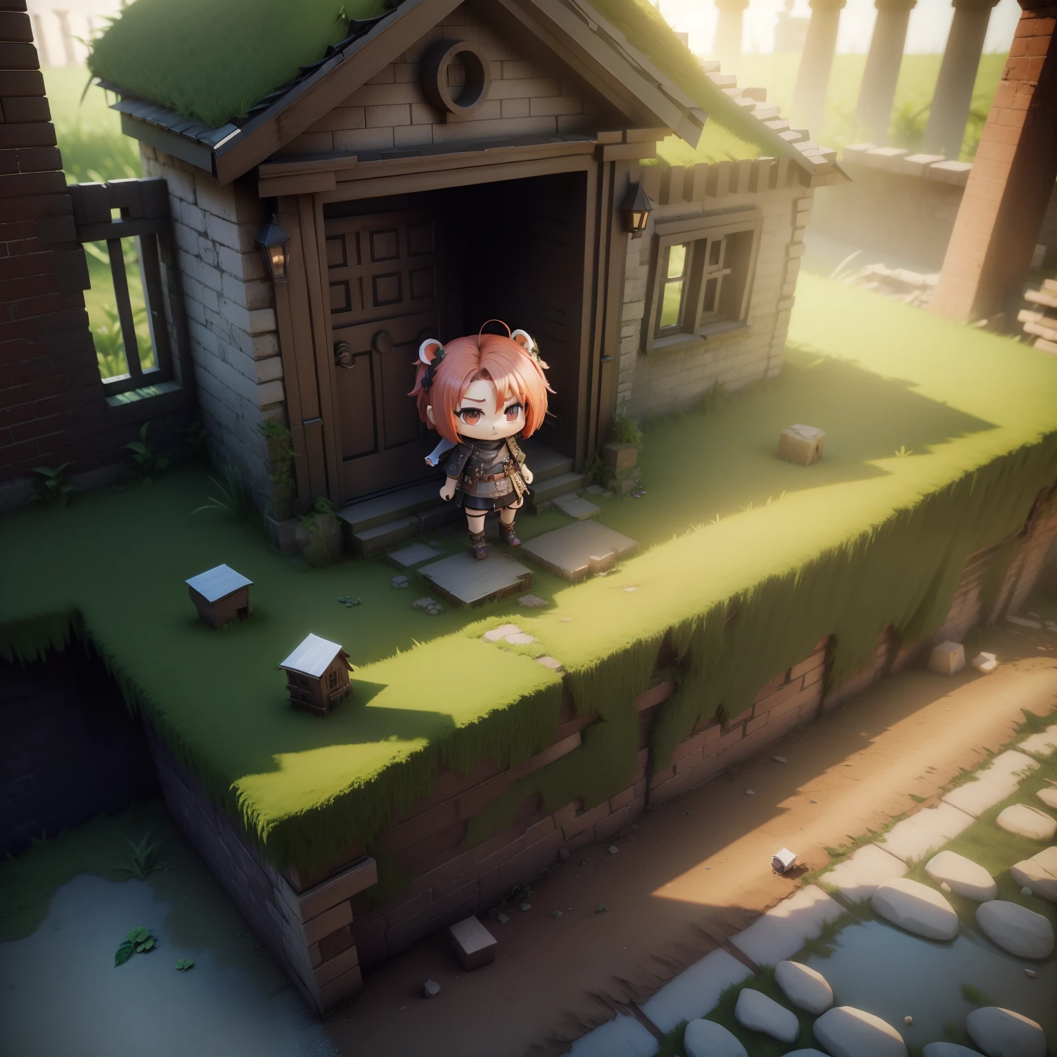 (((chibi3d))),Troll,Ruins of old houses,weeds,The dim
