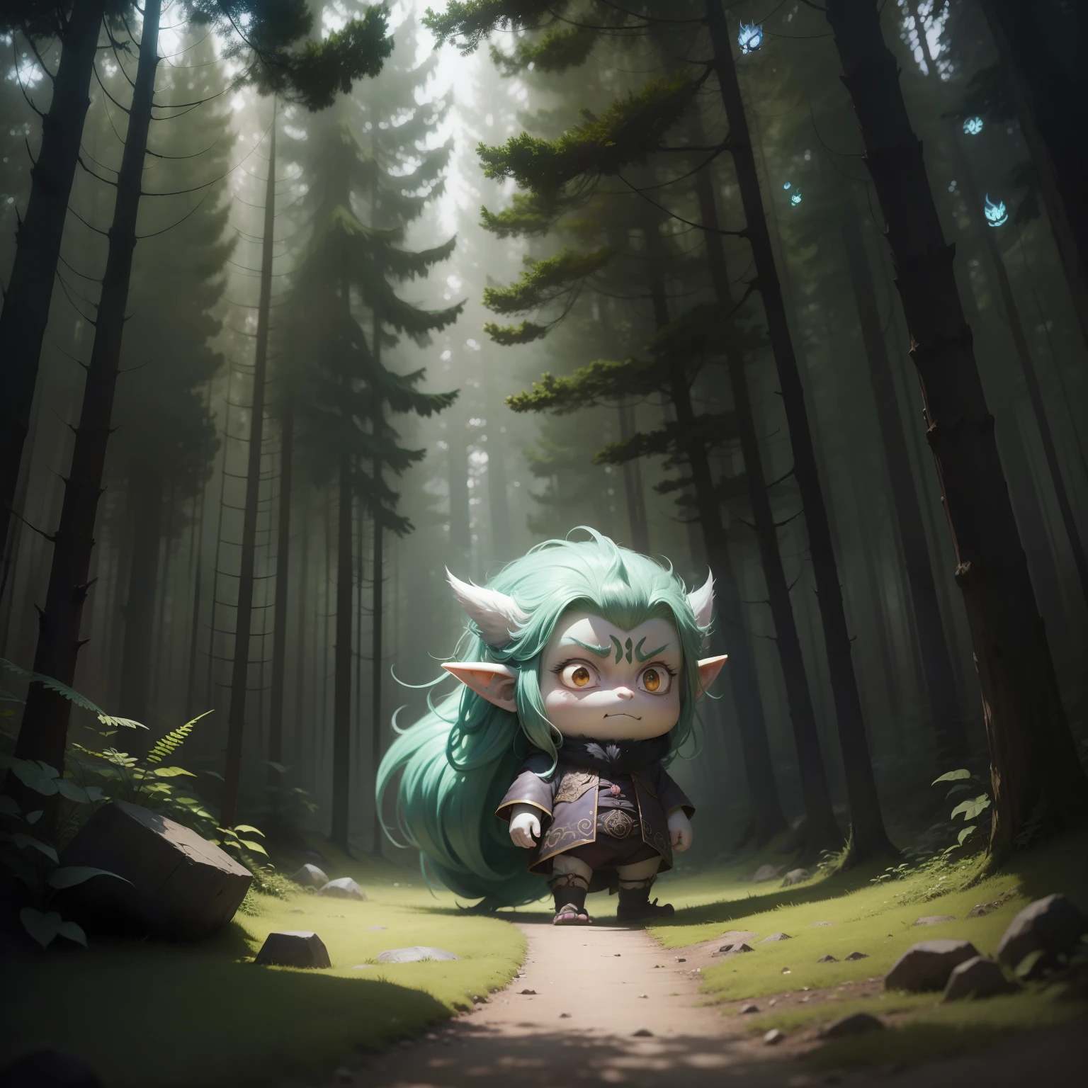 Troll,Chibichara,Anime Characters,In the dimly lit forest, It is a design of a troll, a type of fairy that appears in Norse lore.。「Prankster」and「A nuisance who does bad things」It has the meaning of。