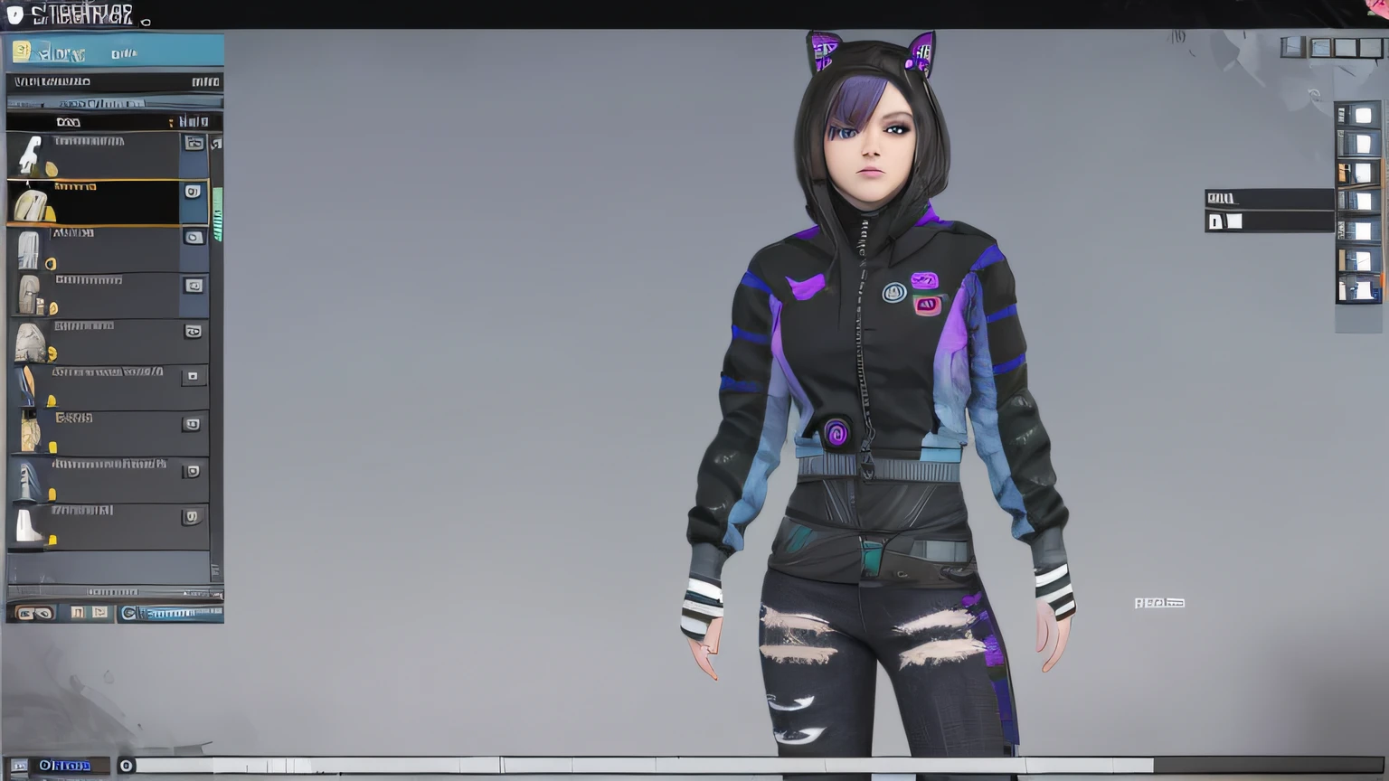 um close up de uma pessoa em um terno de gato com um capuz, mechanic punk outfit, roupa estilo cyberpunk, roupas realistas, roupa cyberpunk, wearing atompunk jumpsuit, menina glitchpunk, epic 3 d abstract emo girl, usando streetwear cyberpunk, Garota de anime cyberpunk com capuz, usando uma roupa punk, cyber punk setting, tiro de corpo inteiro hiperdetalhado, roupa punk, um close up de uma pessoa usando um capuz com uma orelha de gato, Avatar do Second Life, usando um capuz com orelhas pontudas, modelado em poser, menina com orelhas de gato, VRCabord, wearing cybernetic bunny ears, gatinha, menina anime com orelhas de gato, mulher com orelhas de gato, menina gato atraente, close up tiro de meio corpo, Roxo Transparente Sci - Capuz FiFi, pessoa com pelo roxo, Motor irreal : : maquiagem, Retrato de Jinx de Arcane, menina atraente,  gatinha, gatinha jovem bonita,  com o rosto muito detalhado,