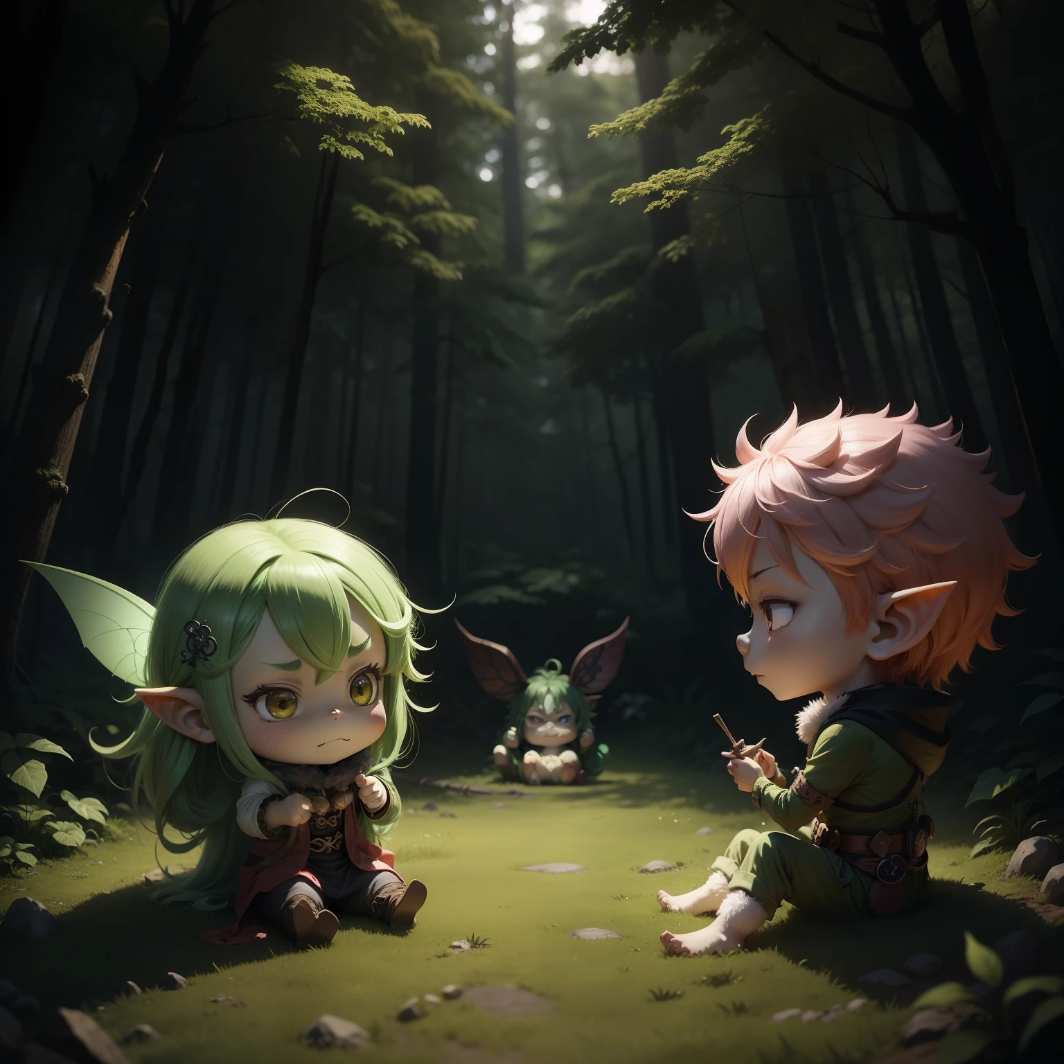 troll,Chibichara,Anime characters,In the dimly lit forest, Troll design, A type of fairy in Norse lore.。「prankster」And「Nuisance who does bad things」It has the meaning of。