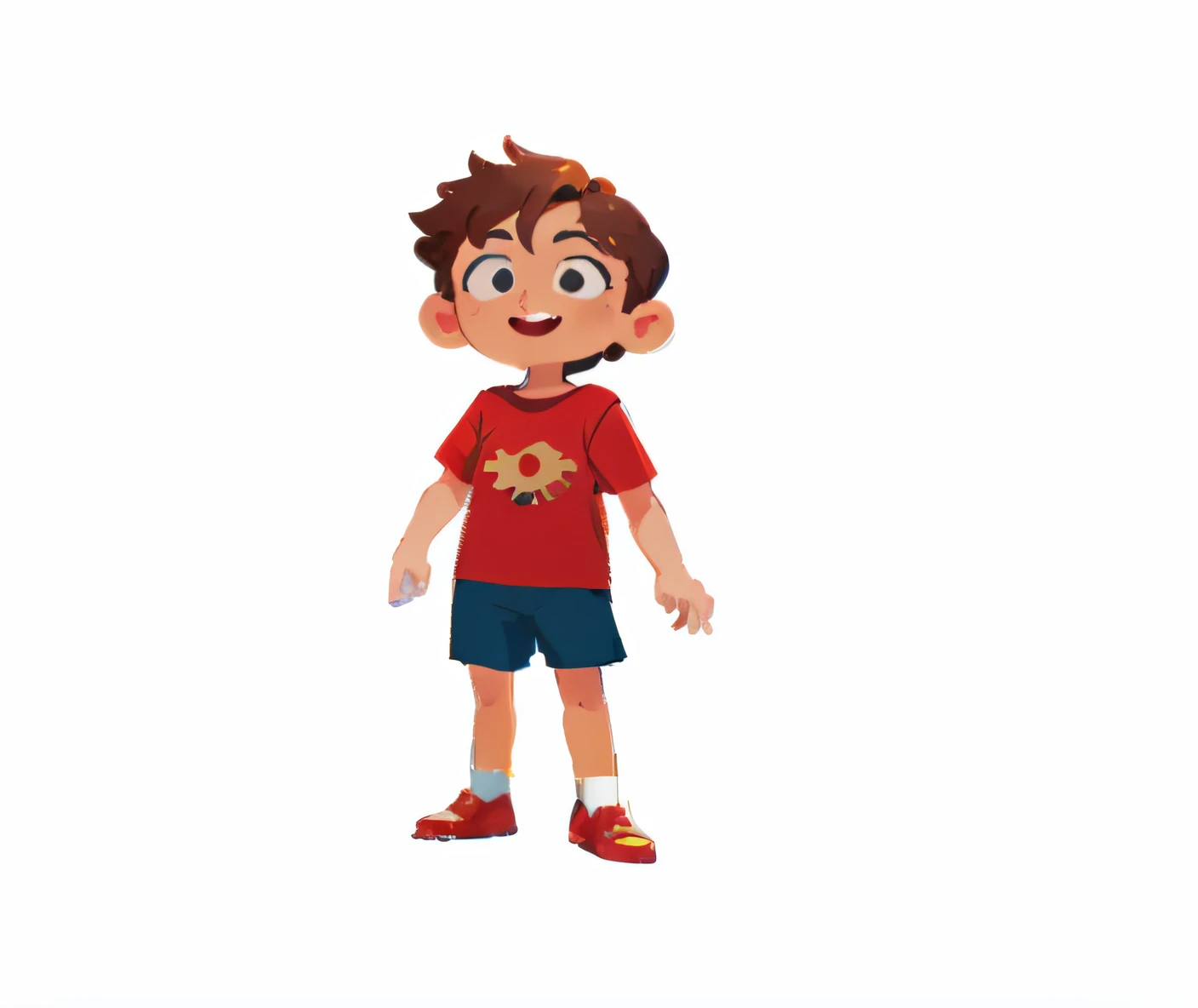 um close up de um garoto de desenho animado com uma camisa vermelha e shorts azuis, animation character, Personagem de corpo inteiro, full body single character, single character full body, arte conceitual do menino solteiro, Caractere mesclado, personagem de desenho animado, arte oficial do personagem, Retrato de corpo inteiro do personagem, Caractere estilizado, Design de personagem de corpo inteiro, corpo completo do personagem, personagem bonito, Pose de personagem