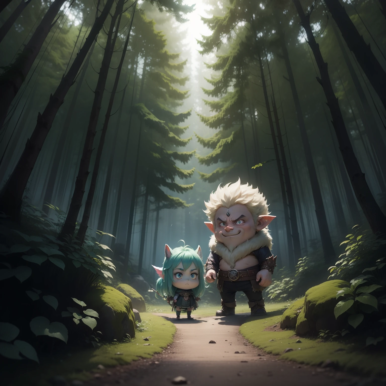 troll,Chibichara,Anime characters,In the dimly lit forest, Troll design, A type of fairy in Norse lore.。「prankster」And「Nuisance who does bad things」It has the meaning of。
