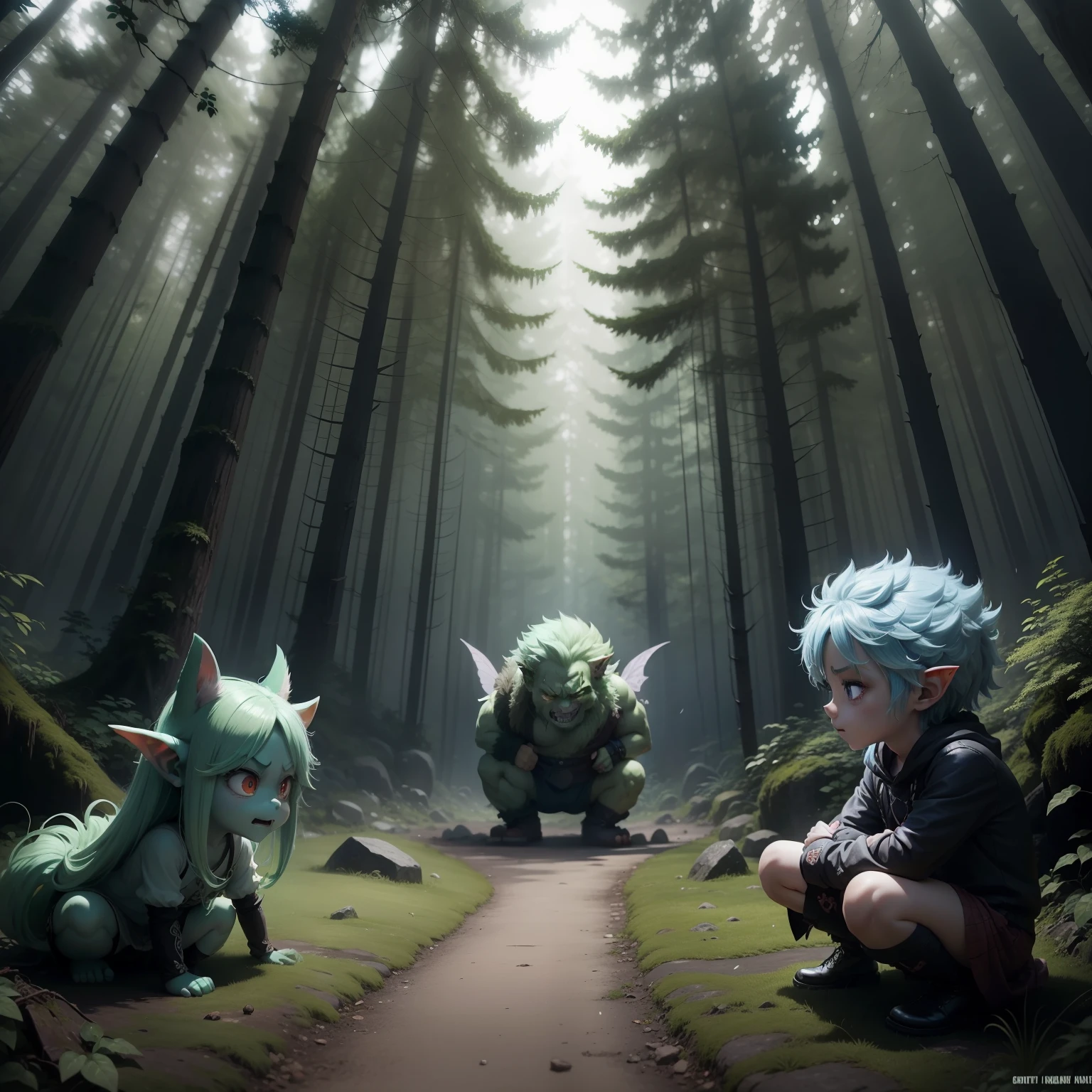 troll,Chibichara,Anime characters,In the dimly lit forest, Troll Design, A type of fairy in Norse lore.。「prankster」And「Annoying to do bad things」It has the meaning of。