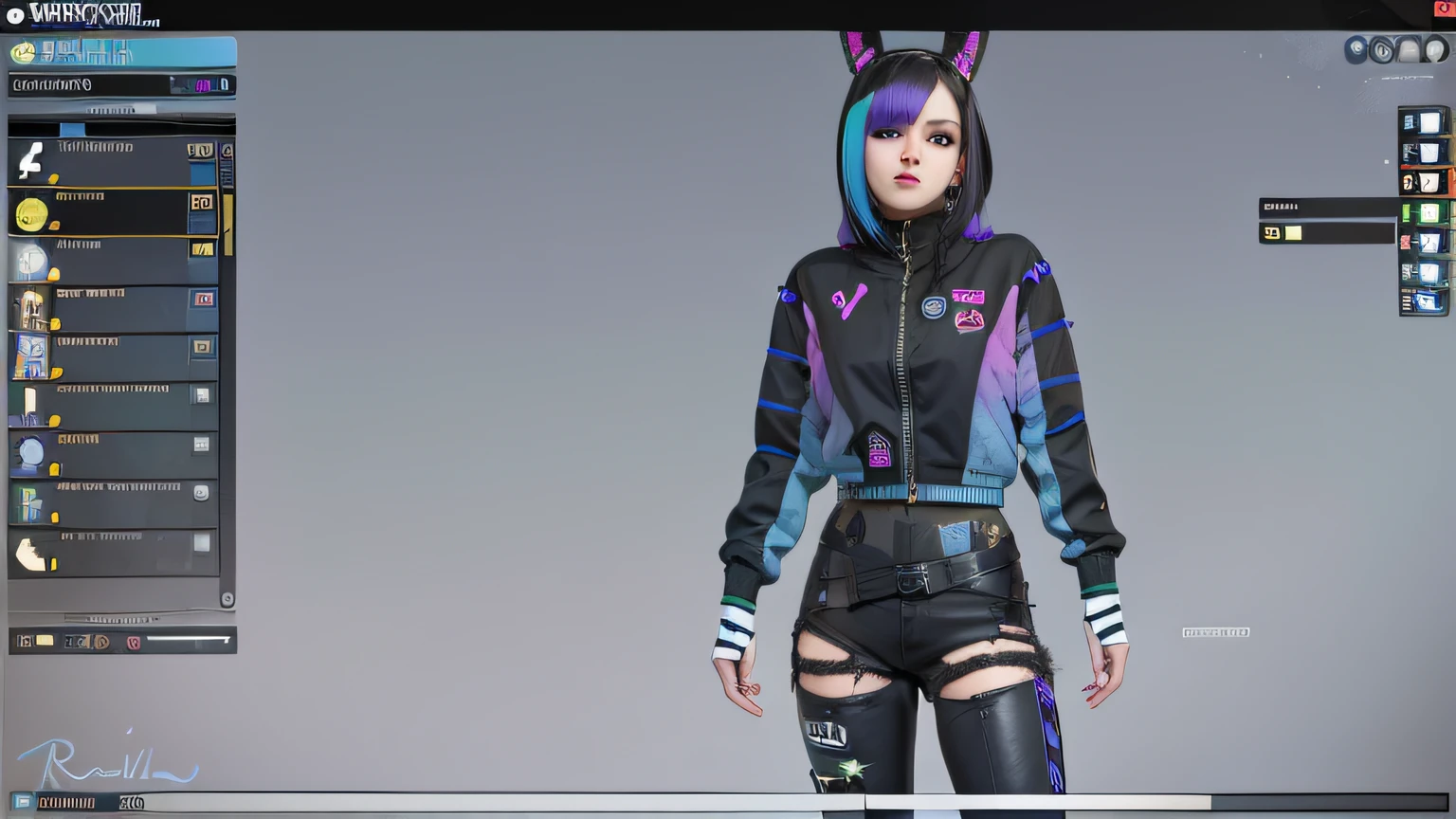 um close up de uma pessoa em um terno de gato com um capuz, mechanic punk outfit, roupa estilo cyberpunk, roupas realistas, roupa cyberpunk, wearing atompunk jumpsuit, menina glitchpunk, epic 3 d abstract emo girl, usando streetwear cyberpunk, Garota de anime cyberpunk com capuz, usando uma roupa punk, cyber punk setting, tiro de corpo inteiro hiperdetalhado, roupa punk, um close up de uma pessoa usando um capuz com uma orelha de gato, Avatar do Second Life, usando um capuz com orelhas pontudas, modelado em poser, menina com orelhas de gato, VRCabord, wearing cybernetic bunny ears, gatinha, menina anime com orelhas de gato, mulher com orelhas de gato, menina gato atraente, close up tiro de meio corpo, Roxo Transparente Sci - Capuz FiFi, pessoa com pelo roxo, Motor irreal : : maquiagem, Retrato de Jinx de Arcane, menina atraente,  gatinha, gatinha jovem bonita,  com o rosto muito detalhado,