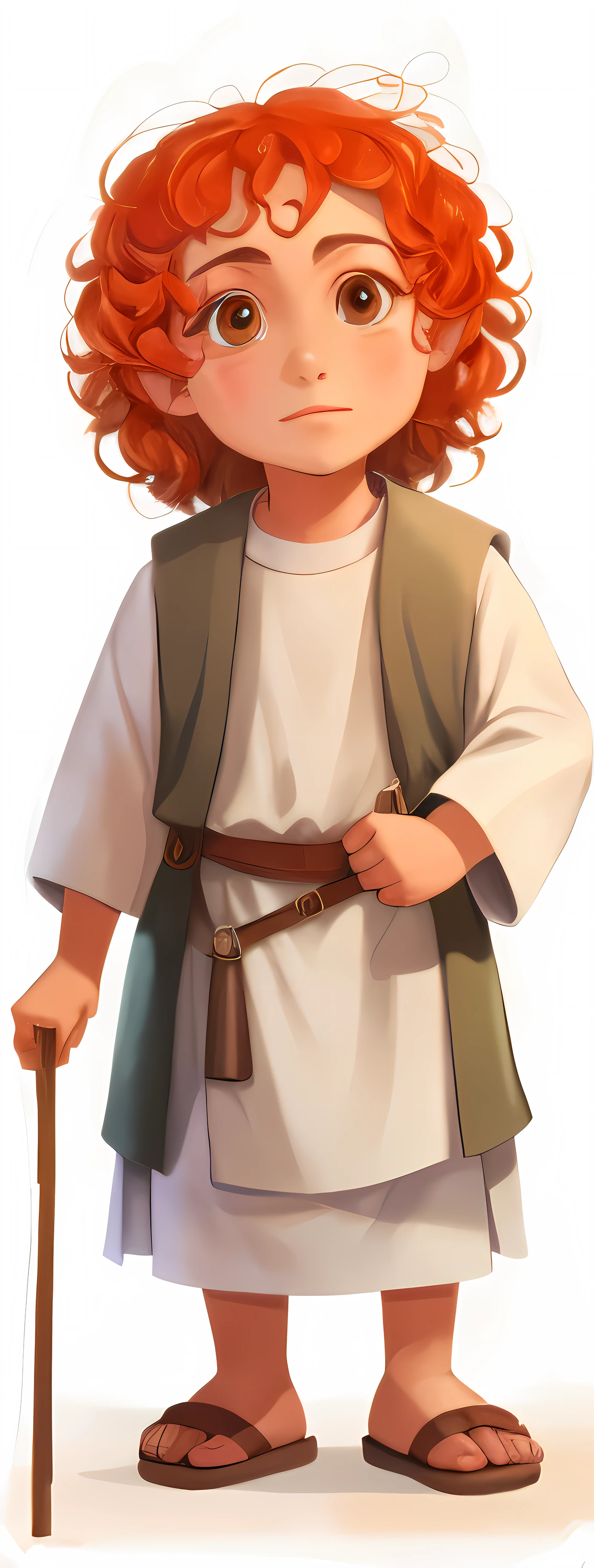 um desenho animado de um menino com cabelos ruivos e uma bengala, arte oficial do personagem, picture of a male cleric, Rabbt_character, um retrato do personagem, retrato de personagem de corpo inteiro, Retrato de corpo inteiro do personagem, official character illustration, arte detalhada do personagem, kvothe do nome do vento, dressed like a cleric, Retrato de personagem de corpo inteiro