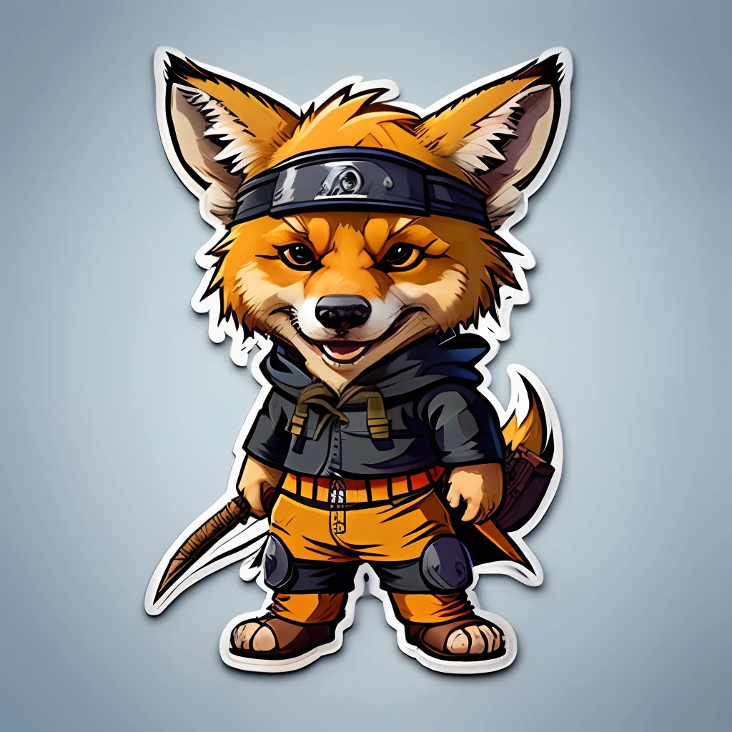 Cute cartoon sticker of a maned wolf cosplay as Naruto