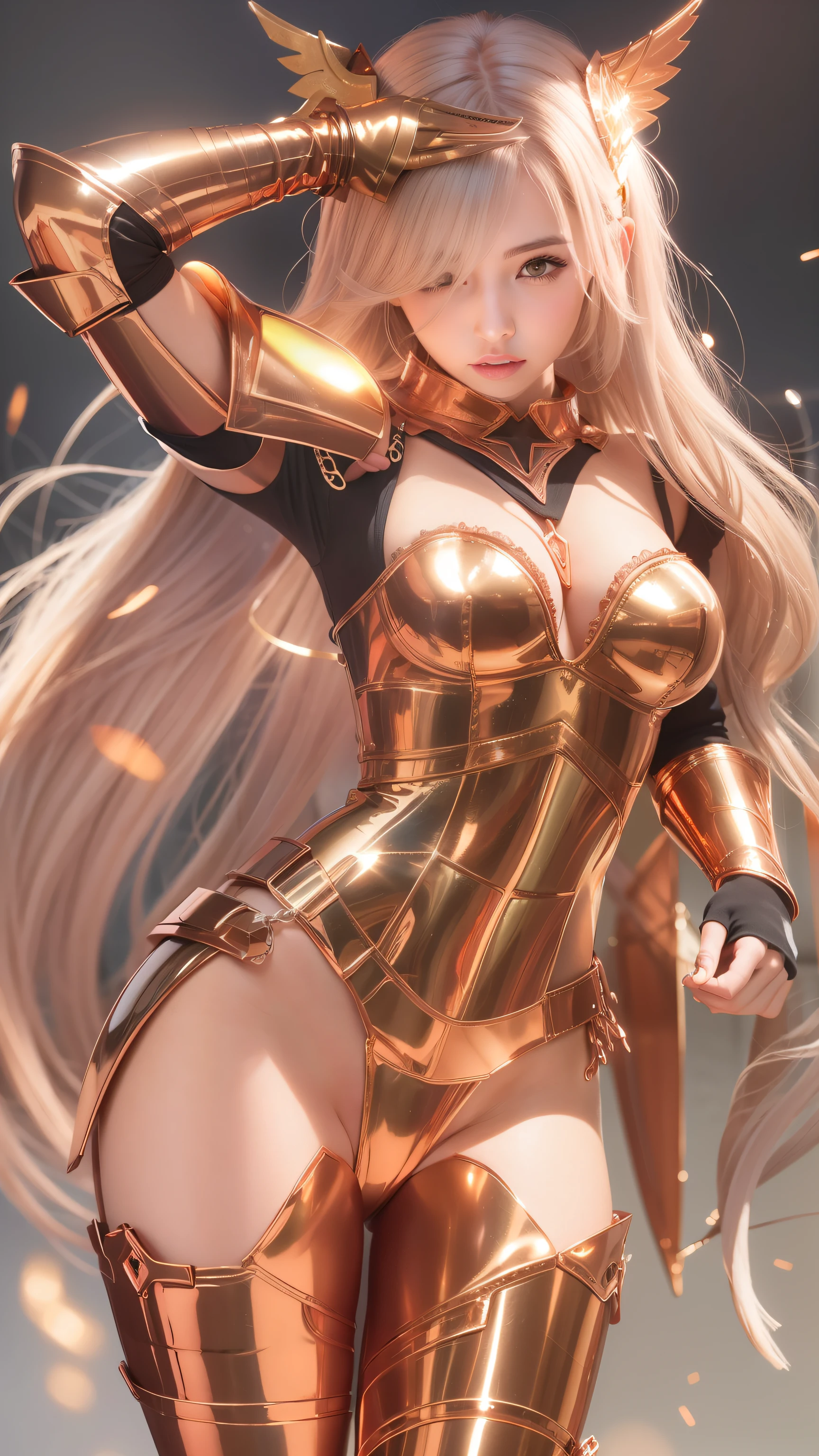 Hot Sexy Girl wear Copper Bikini Armor With Electric Aura, Full Body