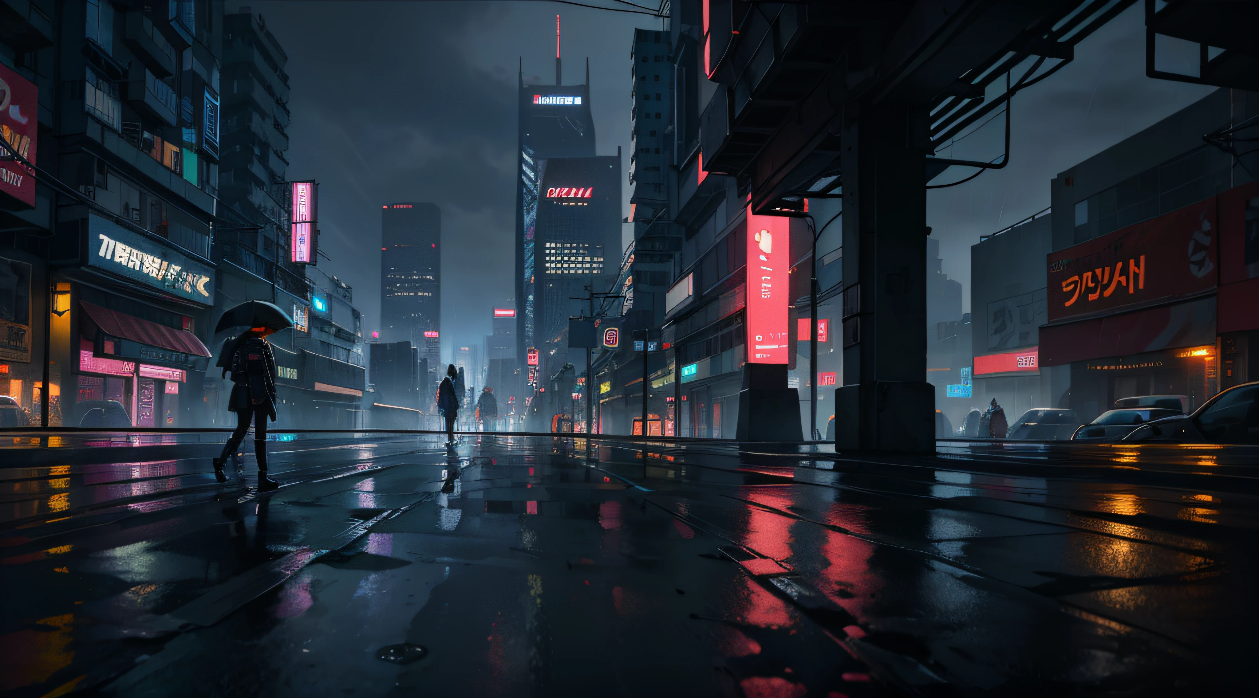 night city, cyberpunk, rain, city, buildings