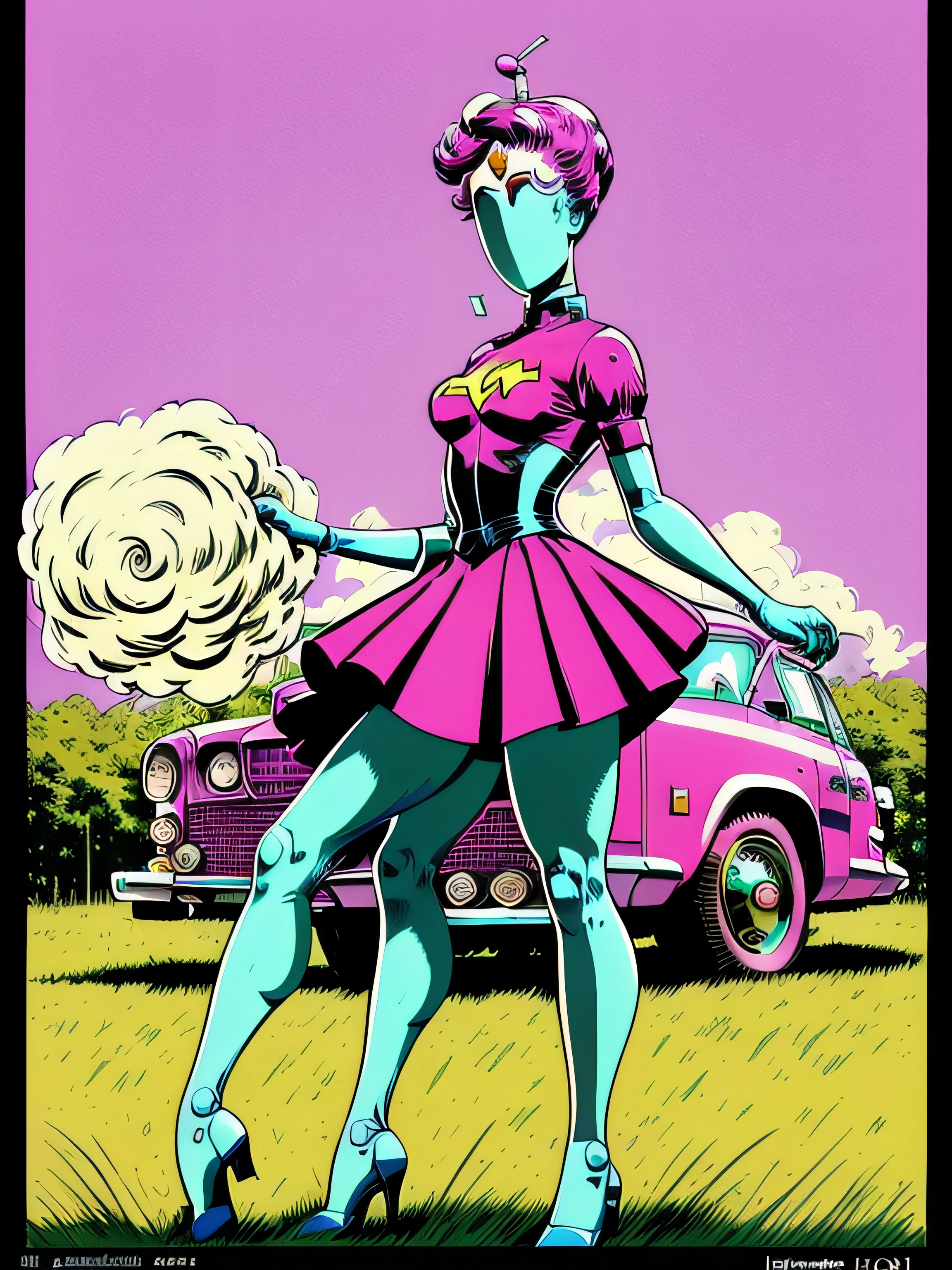 pop art candy_floss_future_lollipop_rush_art_by_butcher_billy_sticker, best quality, high quality, highres, best quality, high resolution fix, bright amazing lighting covered with grass in a grassy room. norman rockwell style. ultra-high details. young woer, best quality, high quality, highres, detail enhancement