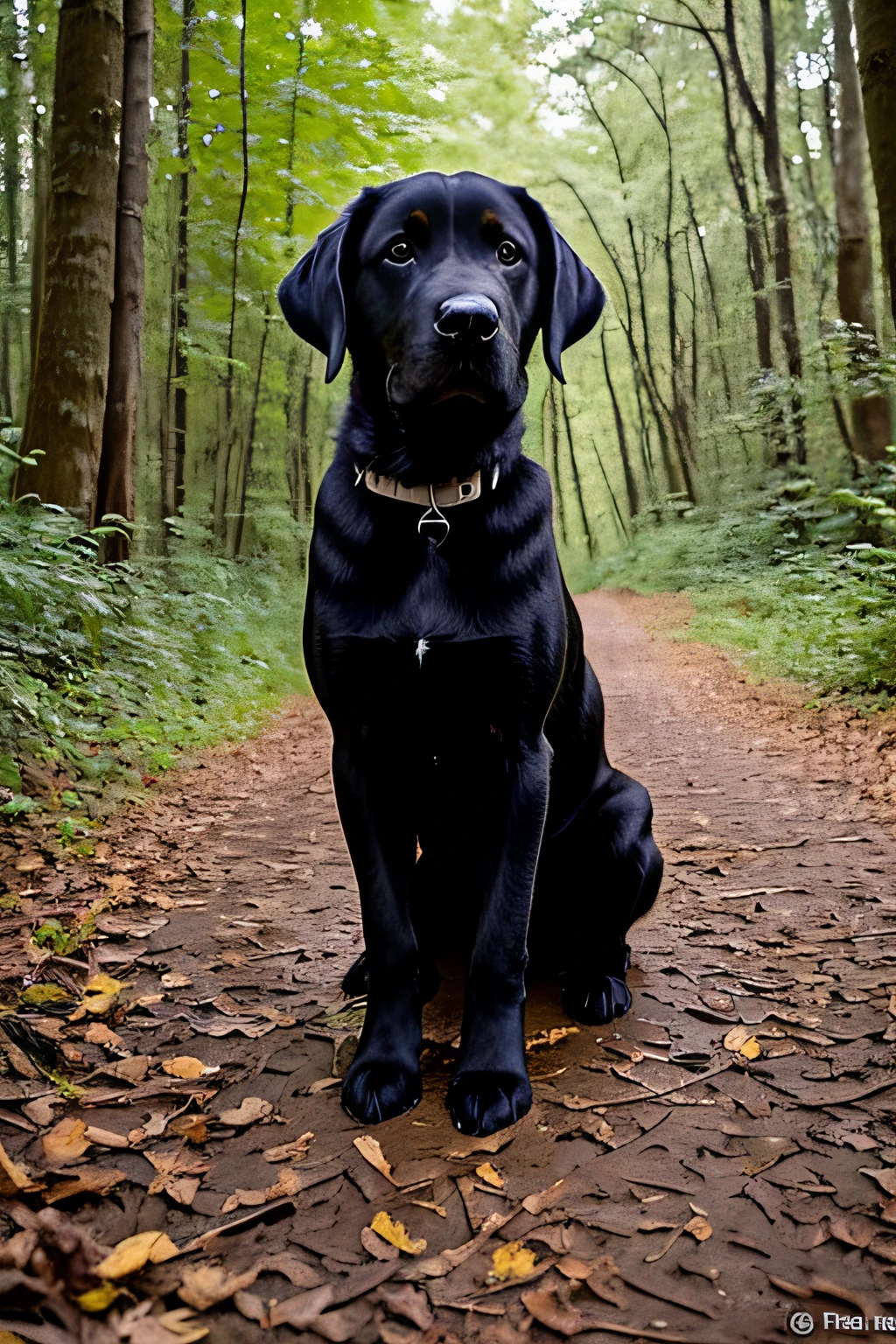 Photo of an adorable Labrador in the forest
