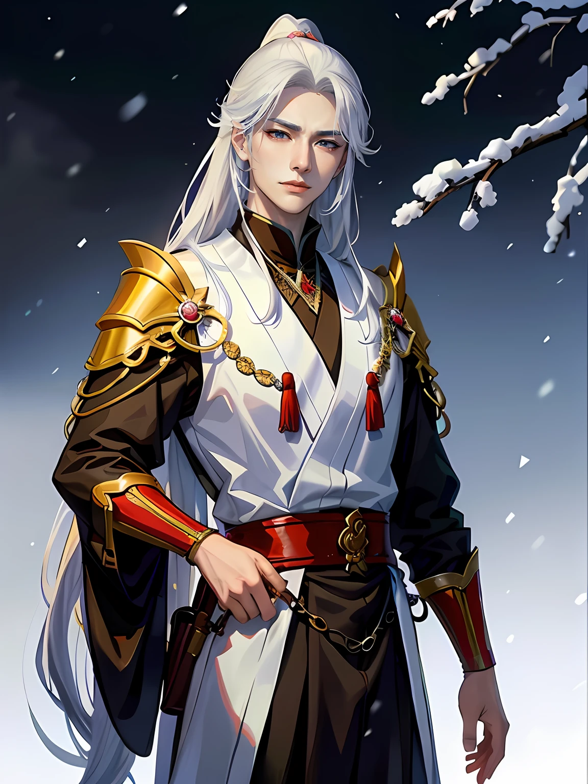 Ancient times
Young man, a handsome, temperamental, Rich, Like jade
The sore face turns a little pale, Give people a sense of feeling, that the cold of the wind did not heal, snow-white hair