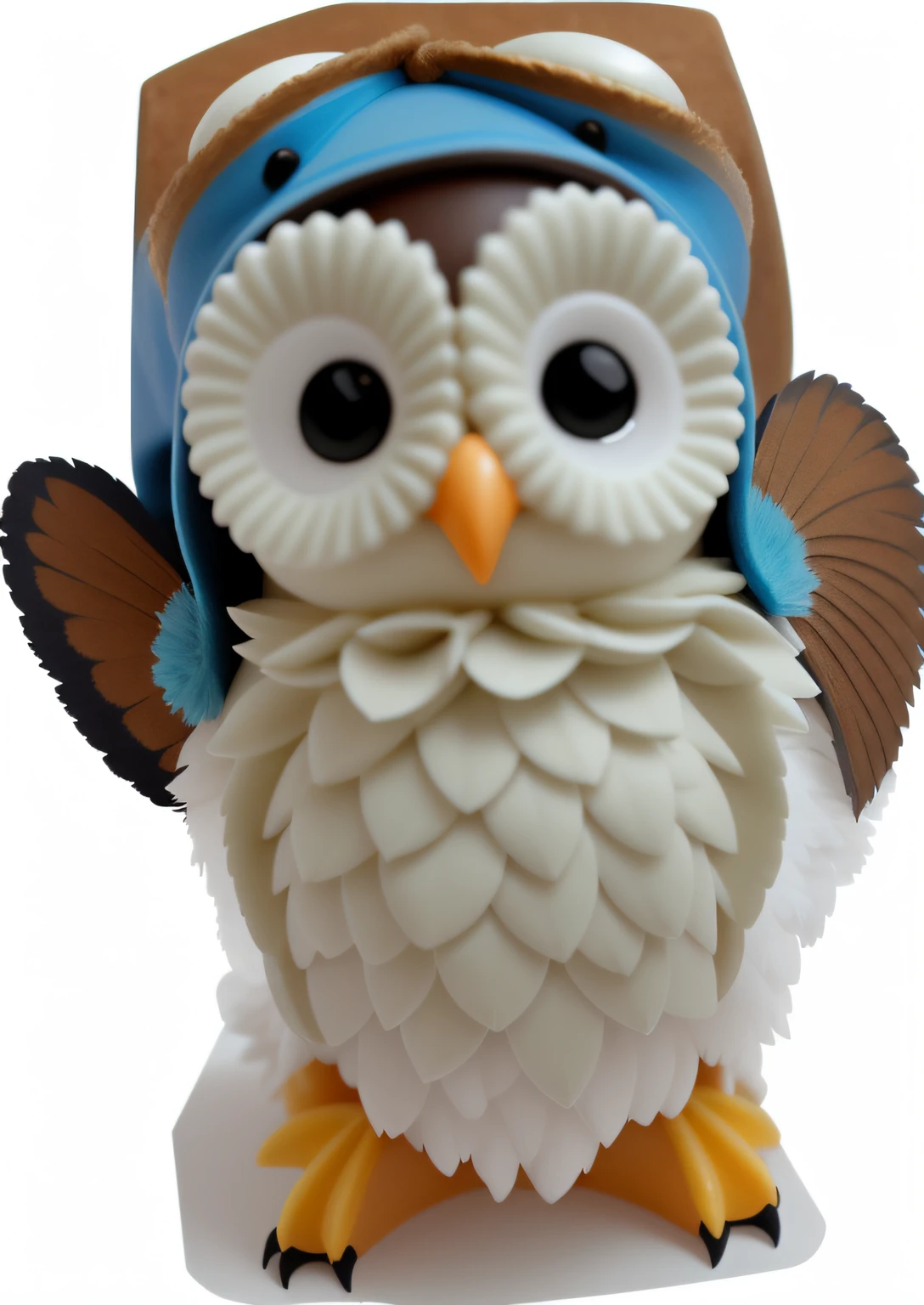 There is a small owl figurine with a blue hat, coruja bonito, com uma coruja fofa fofa, coruja incandescente, coruja muito pequena, assistente coruja, coruja branca brilhante, soap sculpture, Princesa coruja com coroa, Coruja Steampunk dentro de um frasco de vidro, vindima, coroa coruja, um tiro largo e cheio, uma coruja, esculpido a partir de doces, 1 9 4 0anos