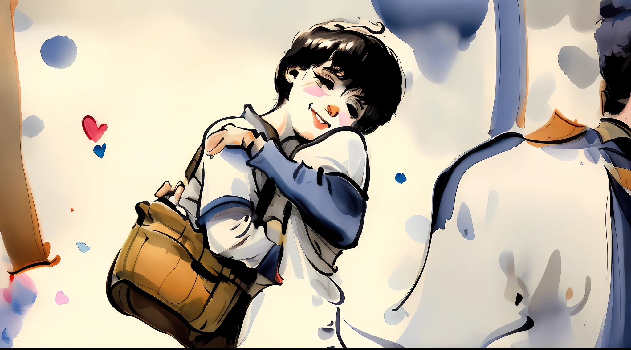 An illustration that shows a person embracing their own authenticity and expressing their love sincerely and without restriction. This can be represented through affectionate gestures, like a tight hug or a passionate kiss.