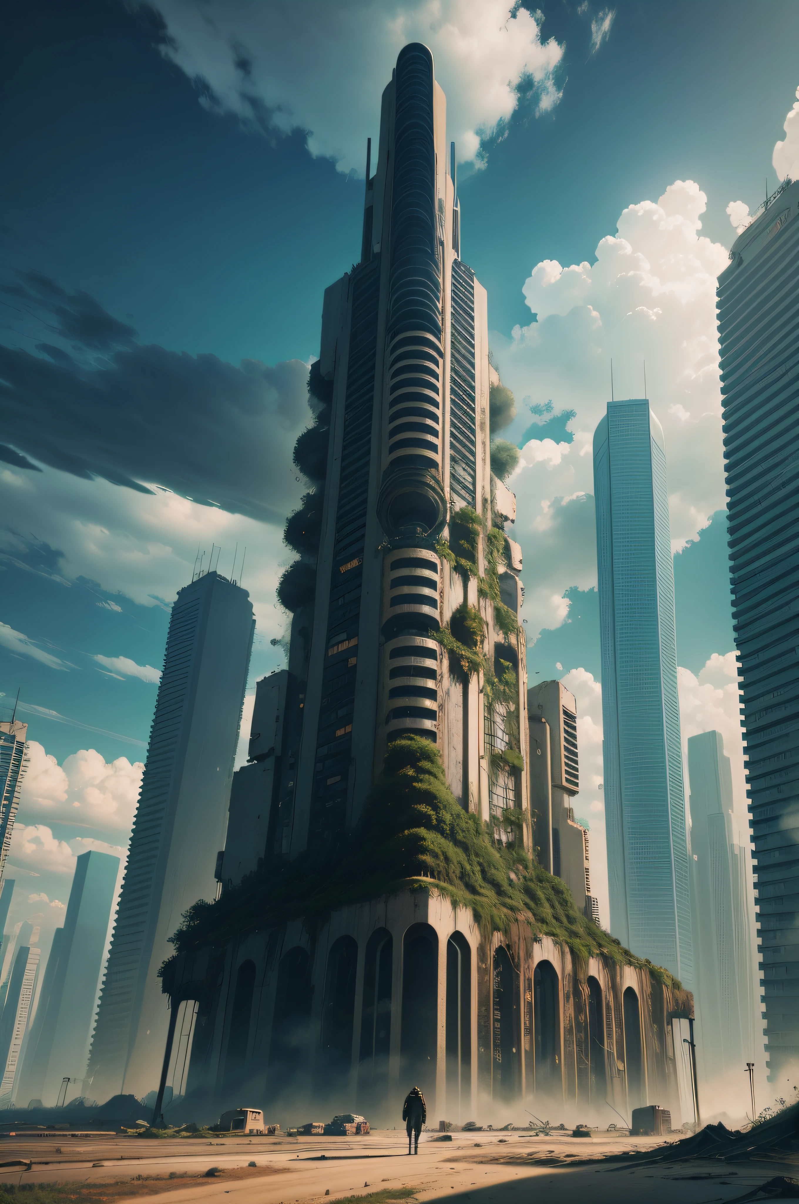 Imagine a dystopian future, Post Technological Apocalyptic, Humanity faces the devastating consequences of ecological collapse, cidade enferrujando