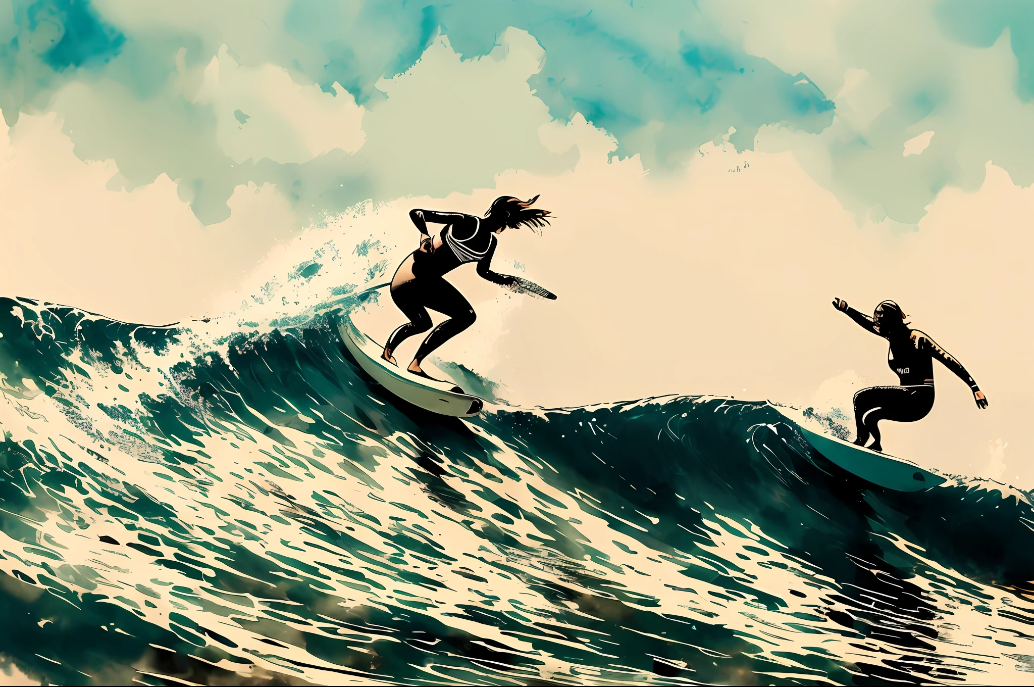 ink_style ,  a girl surfing