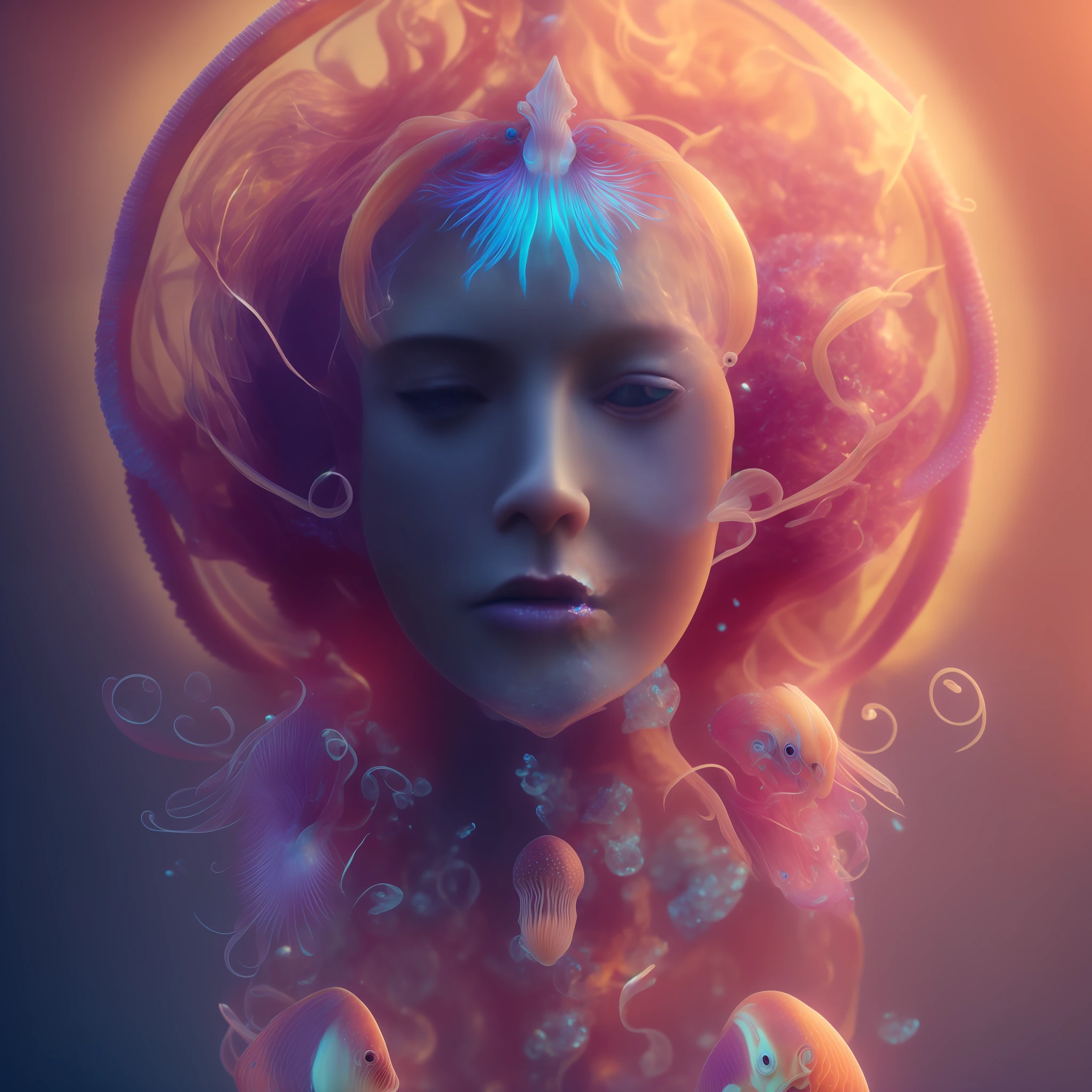 goddess close-up portrait ribcagel. jellyfish phoenix head, nautilus, orchid, skull, betta fish, bioluminiscent creatures, intricate artwork . octane render, trending on artstation,t symmetrical artwork. cinematic, hyper realism, high detail, octane render, 8k