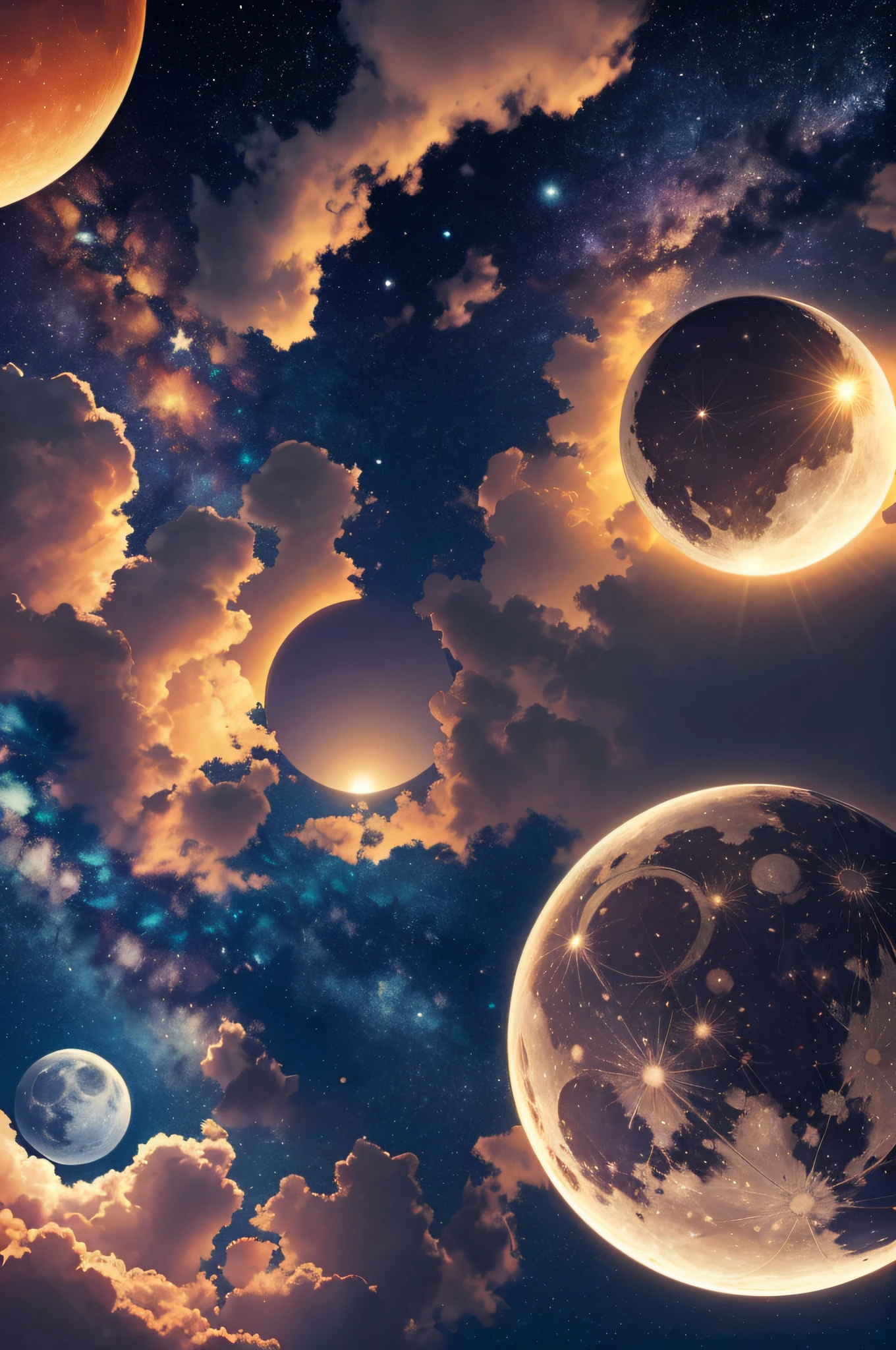 (master part, best quality, ultra-detalhado CG unidade 8k papel de parede):0.8, Seamless patterns, Sun and Moon in the sky, Starry night sky