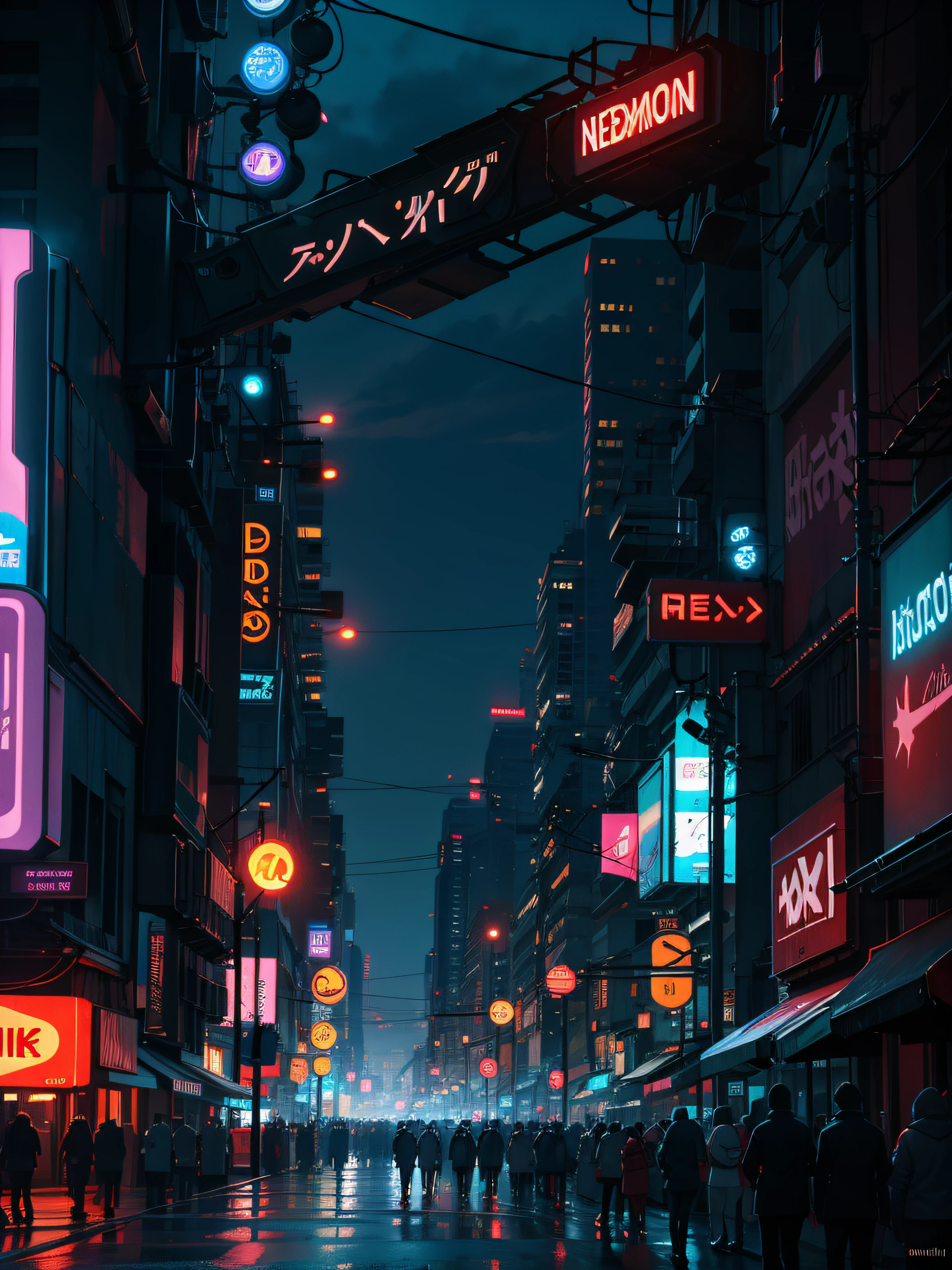 Cyberpunk, city, neon lights, electricity, night, crowd, wallpaper