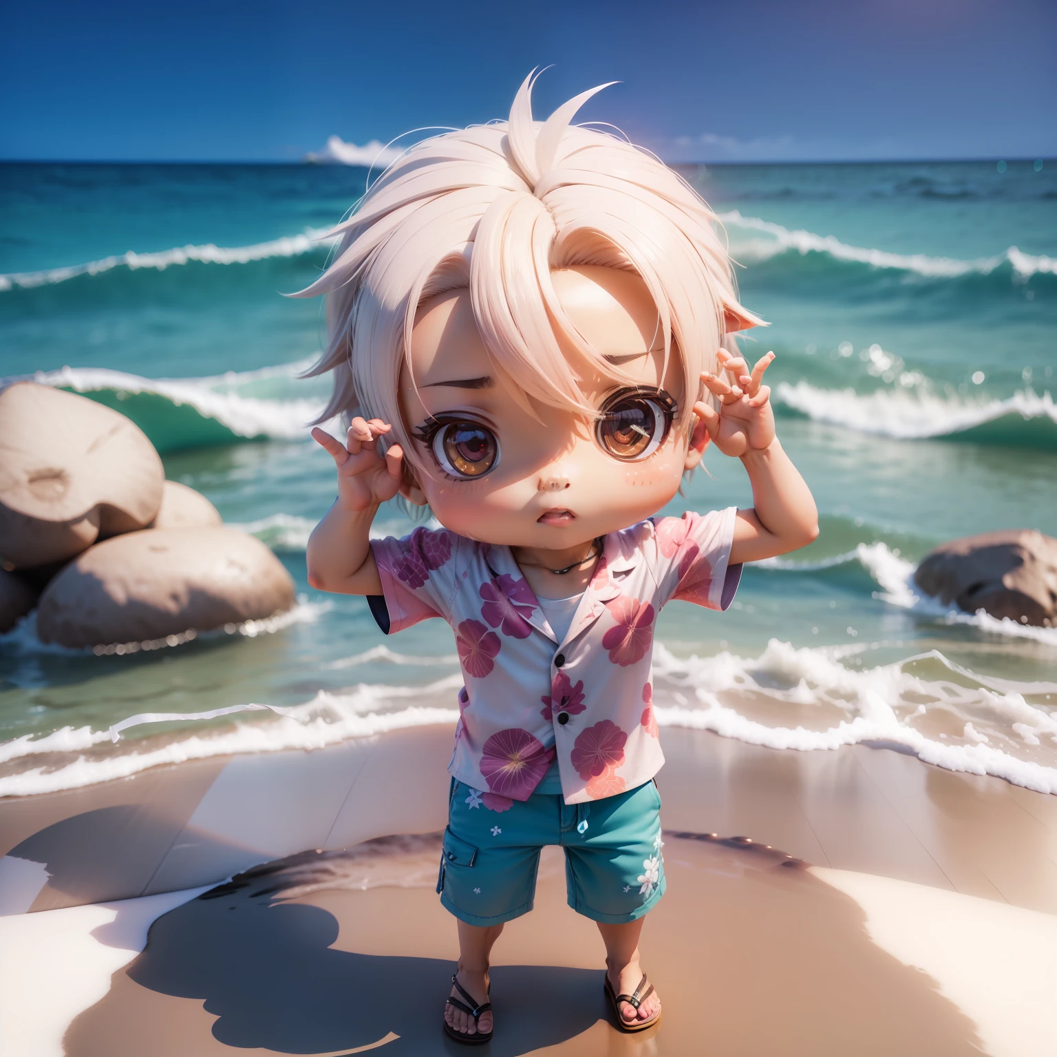 (((chibi3d))),boy1,Aloha shirts,White surf pants,flipflops,