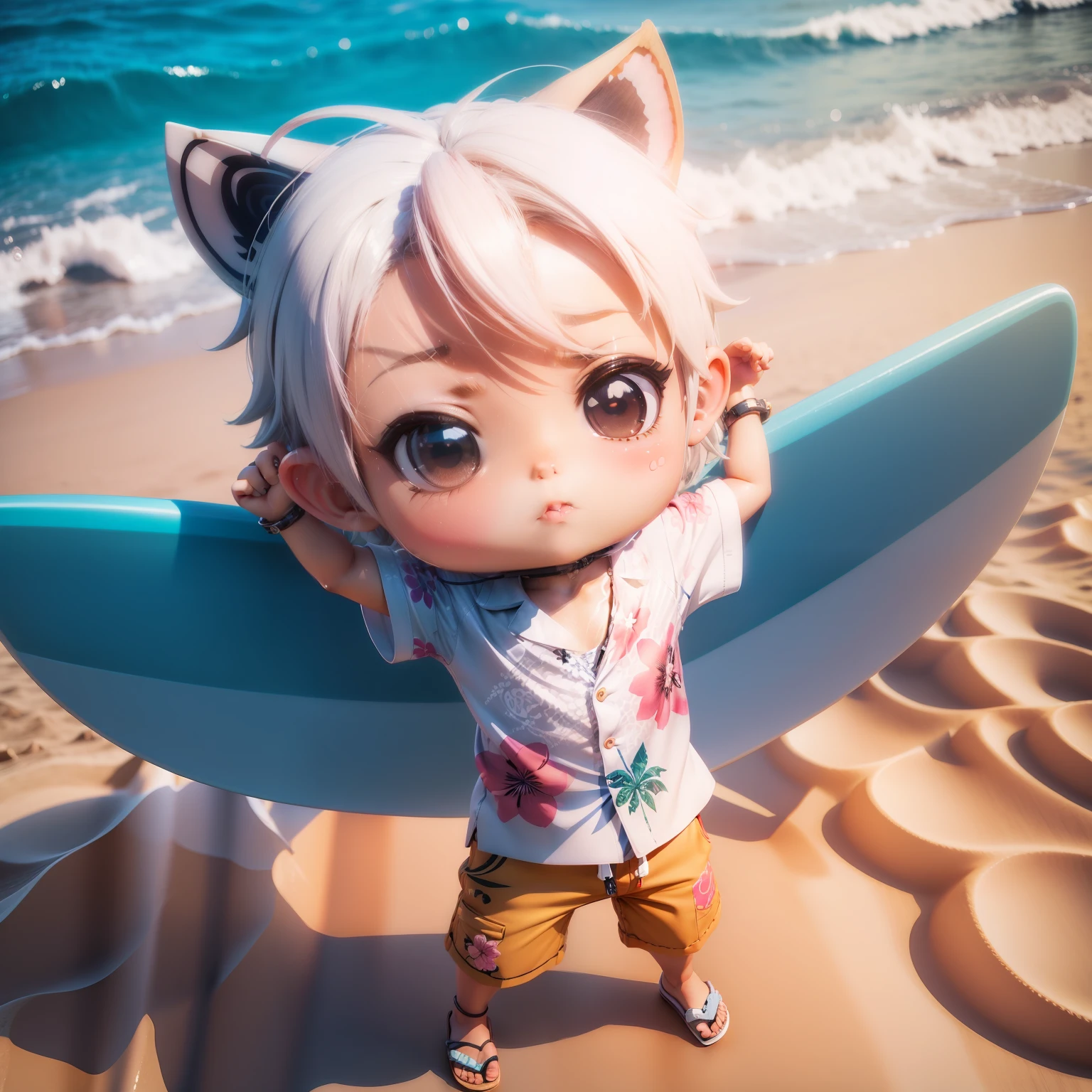 (((chibi3d))),boy1,Aloha shirts,White surf pants,flipflops,