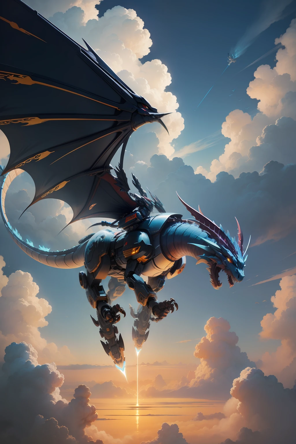 Mecha Dragon,Hovering among the clouds,oriental mythology,high qulity